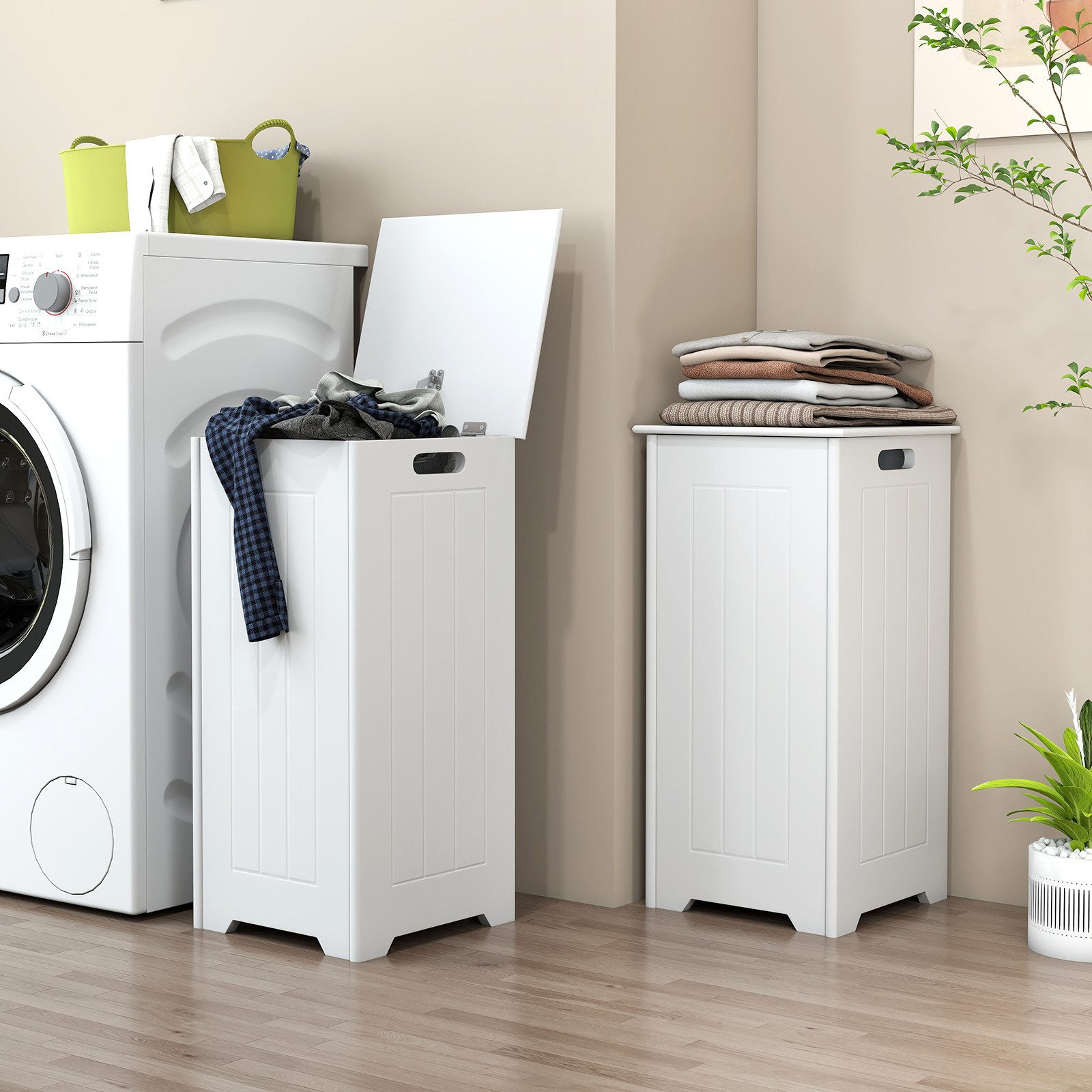 KOMFOTTEU Wäschekorb, Wäschebox Wäschetruhe mit Deckel, weiß günstig online kaufen