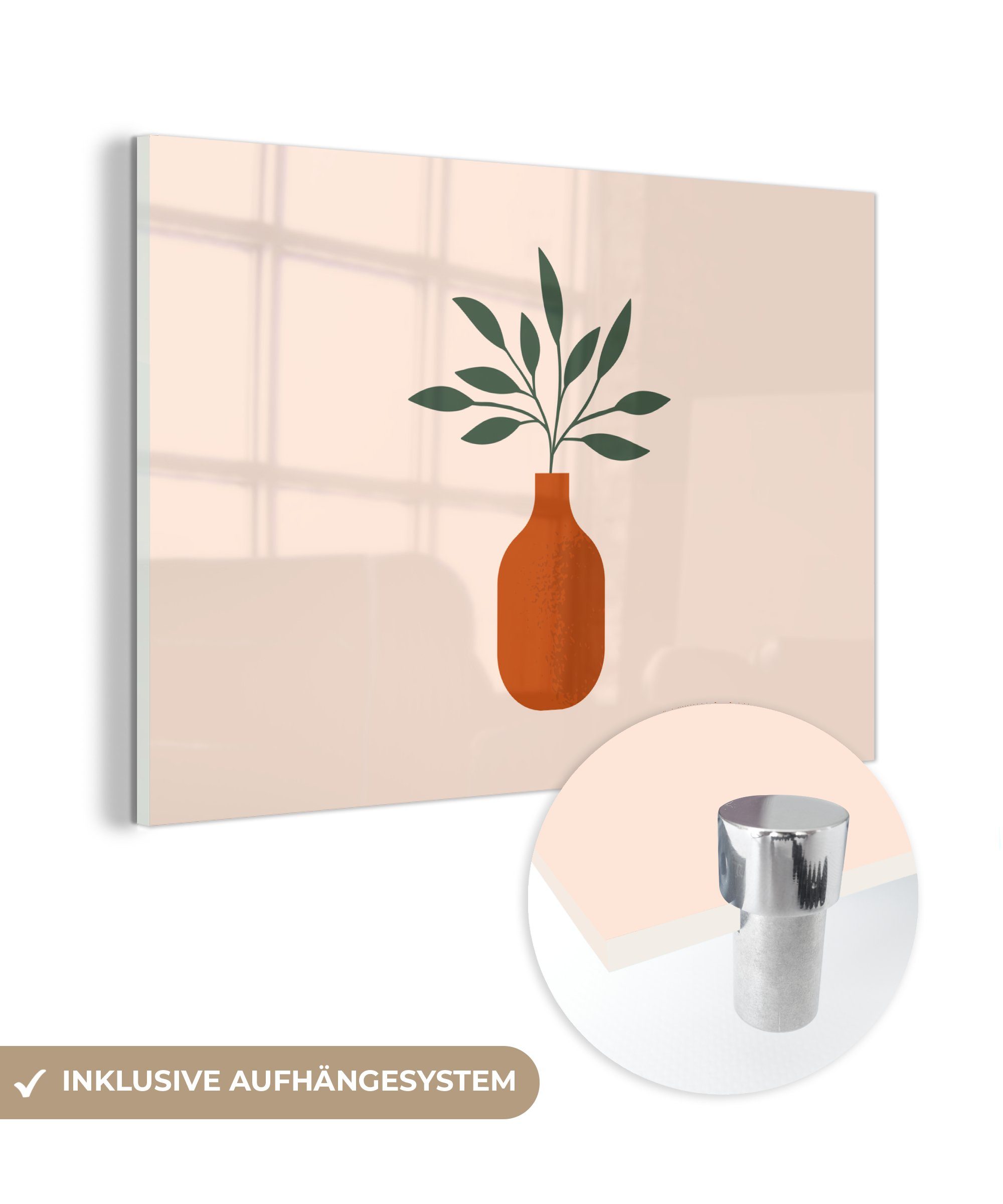 MuchoWow Acrylglasbild Vase - Pflanze - Pastell., (1 St), Acrylglasbilder Wohnzimmer & Schlafzimmer