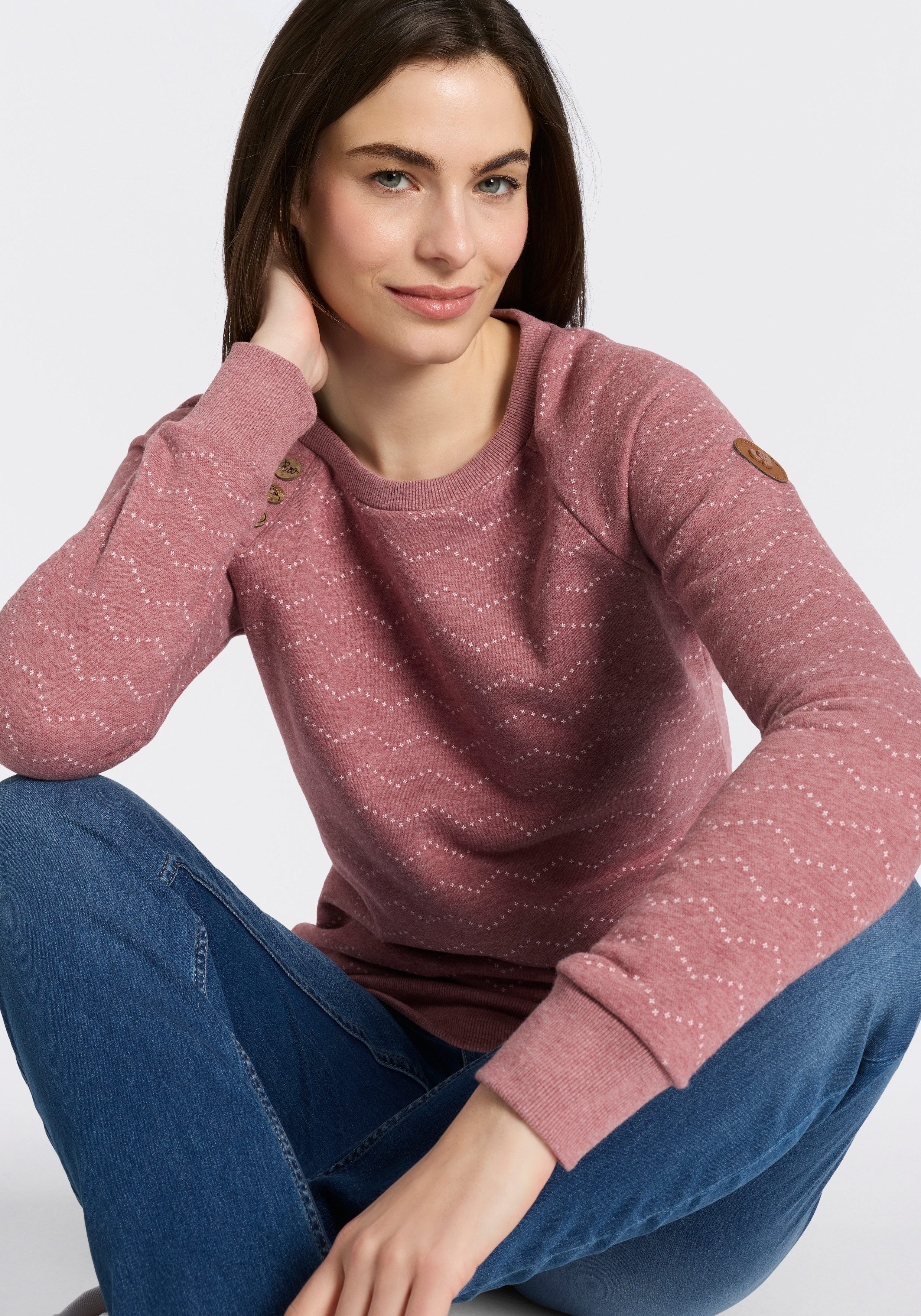 Ragwear Sweatshirt DARIA ZIG ZAG O mit Zierknöpfen am Ausschnitt