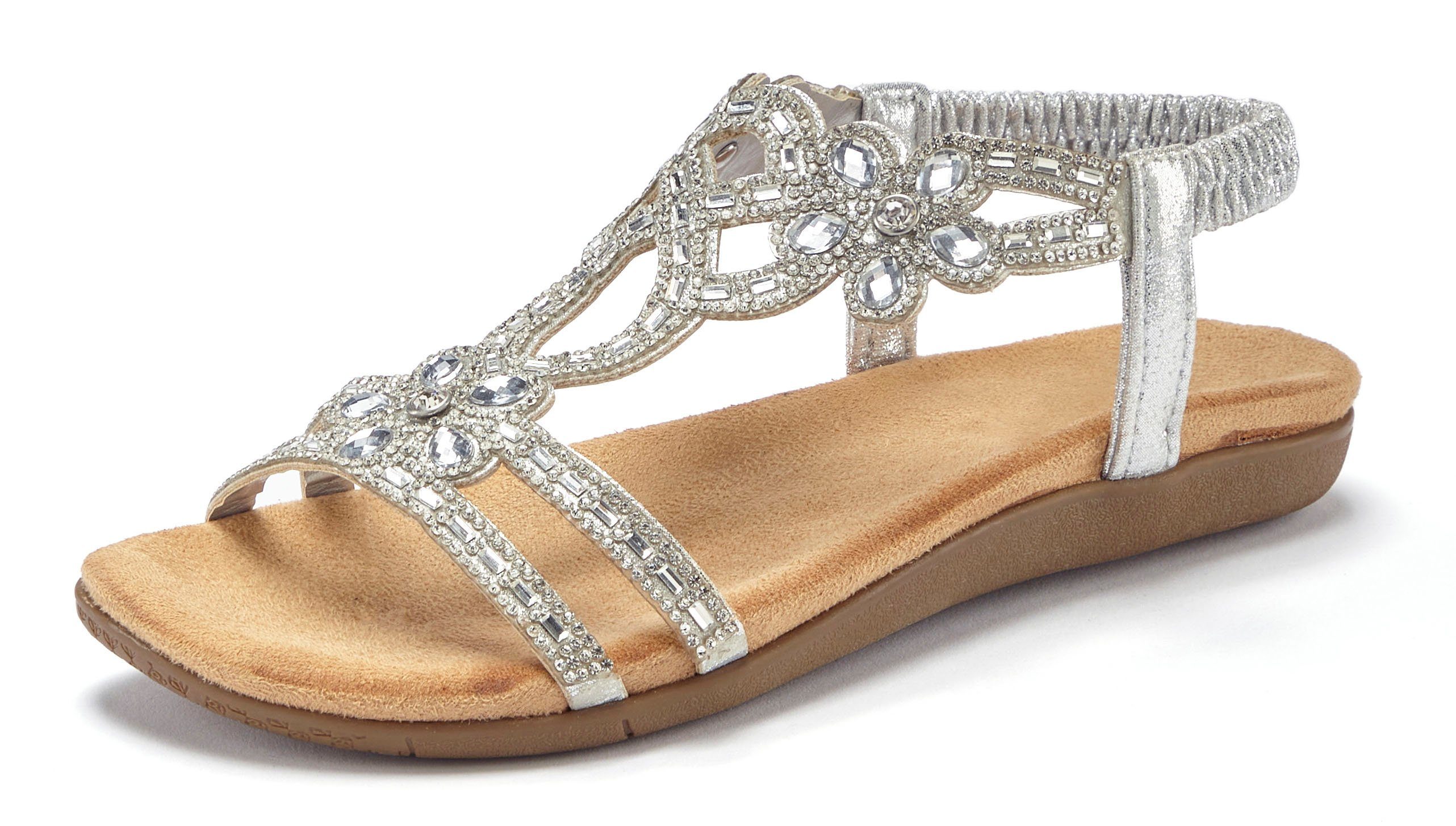 Vivance Sandale Sandalette, Sommerschuh mit elastischen Riemen & Glitzersteinen VEGAN