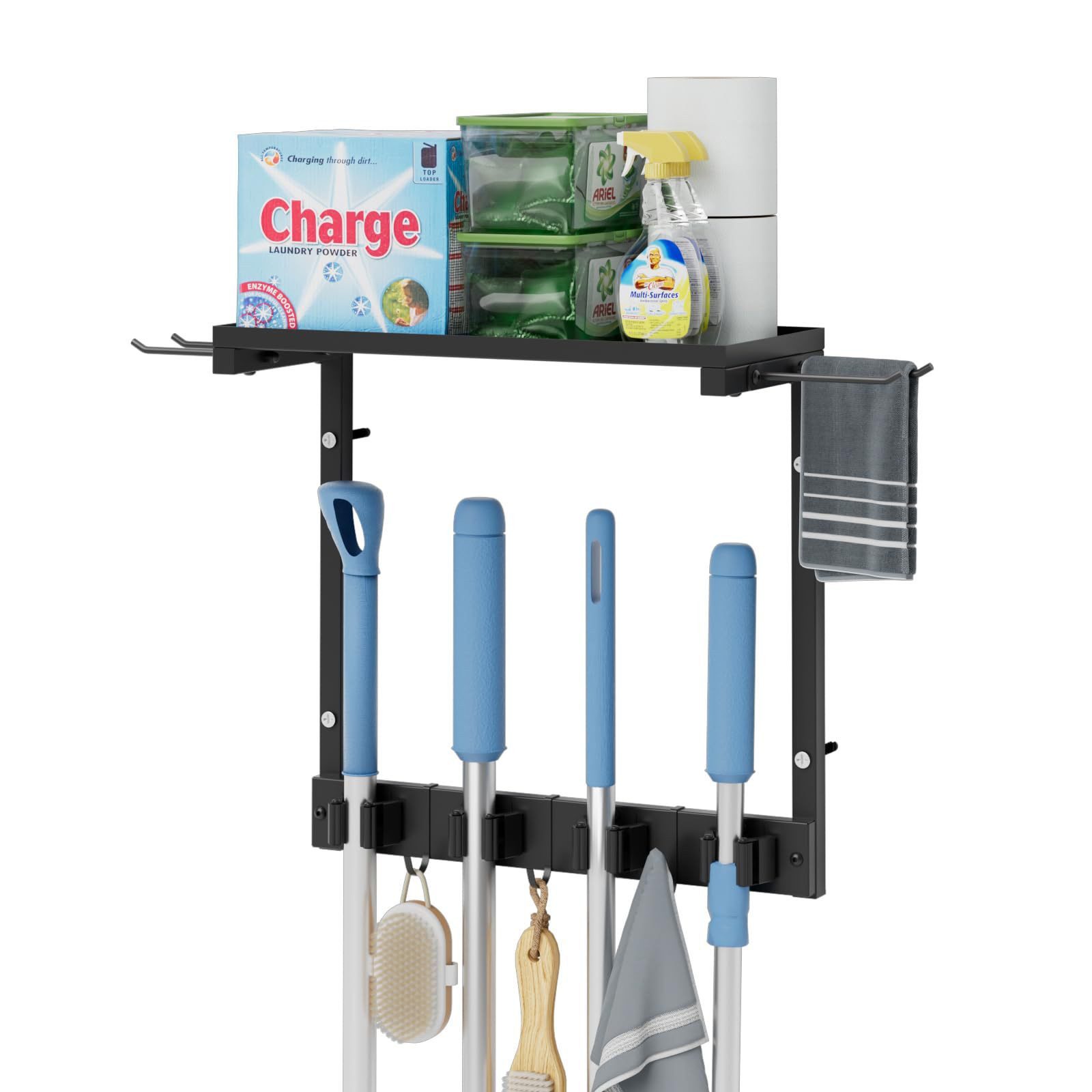 ibettertec Wandhaken Besenhalterung Wand mit 4 Halterungen+3 Haken,Gartengerätehalter, (Badregal, BESEN & MOPPHALTER), Metall Wand Organizer für Haushalt, Küche, Bad und Garage
