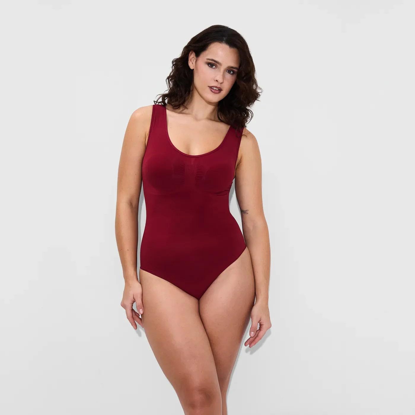 cfab by creamy fabrics Miederbody Tank Bodysuit Sculpting Shapewear mit Slip-Wine Red-2XL (1-tlg) Figurformend