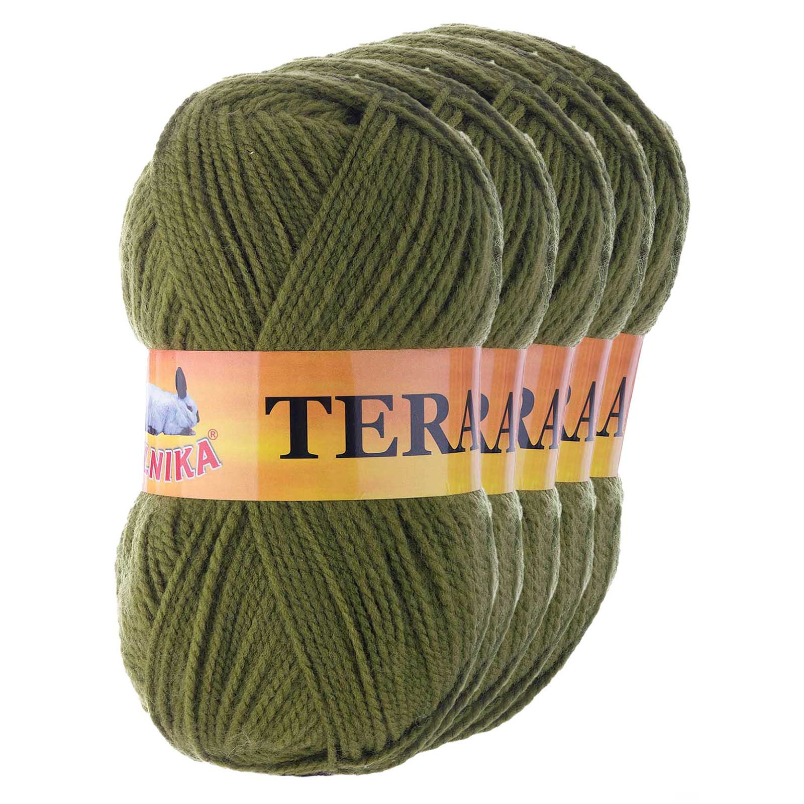 VLNIKA 100g Strickgarn TERA Uni Handstrickgarn Klassikgarn Farbwahl 2/2 Häkelwolle, 1550 m, 019 armeegrün