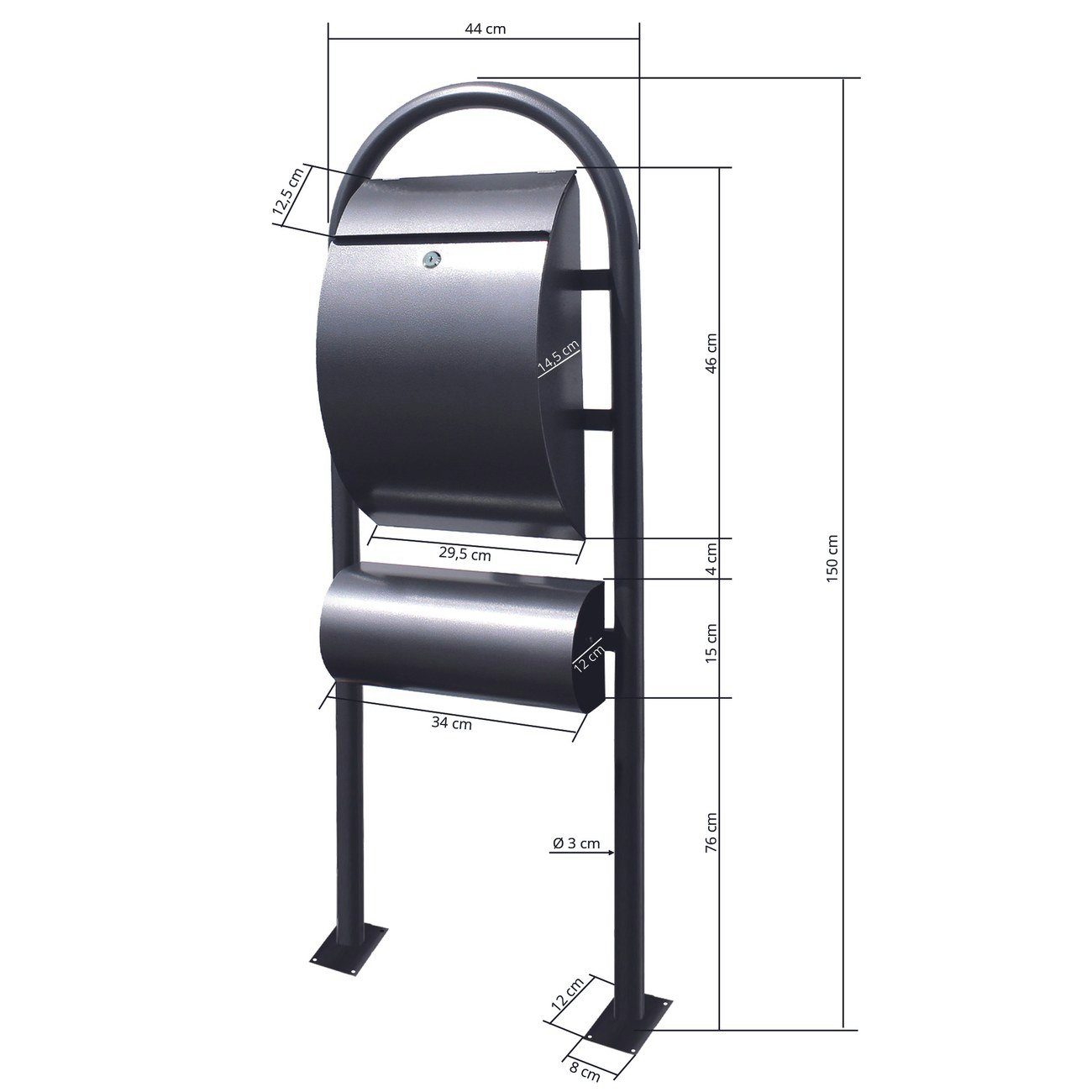 1, Standbriefkasten Hammerschlagoptik x mit banjado 14cm Zeitungsfach), x 44 150 Lavendel (Standbriefkasten