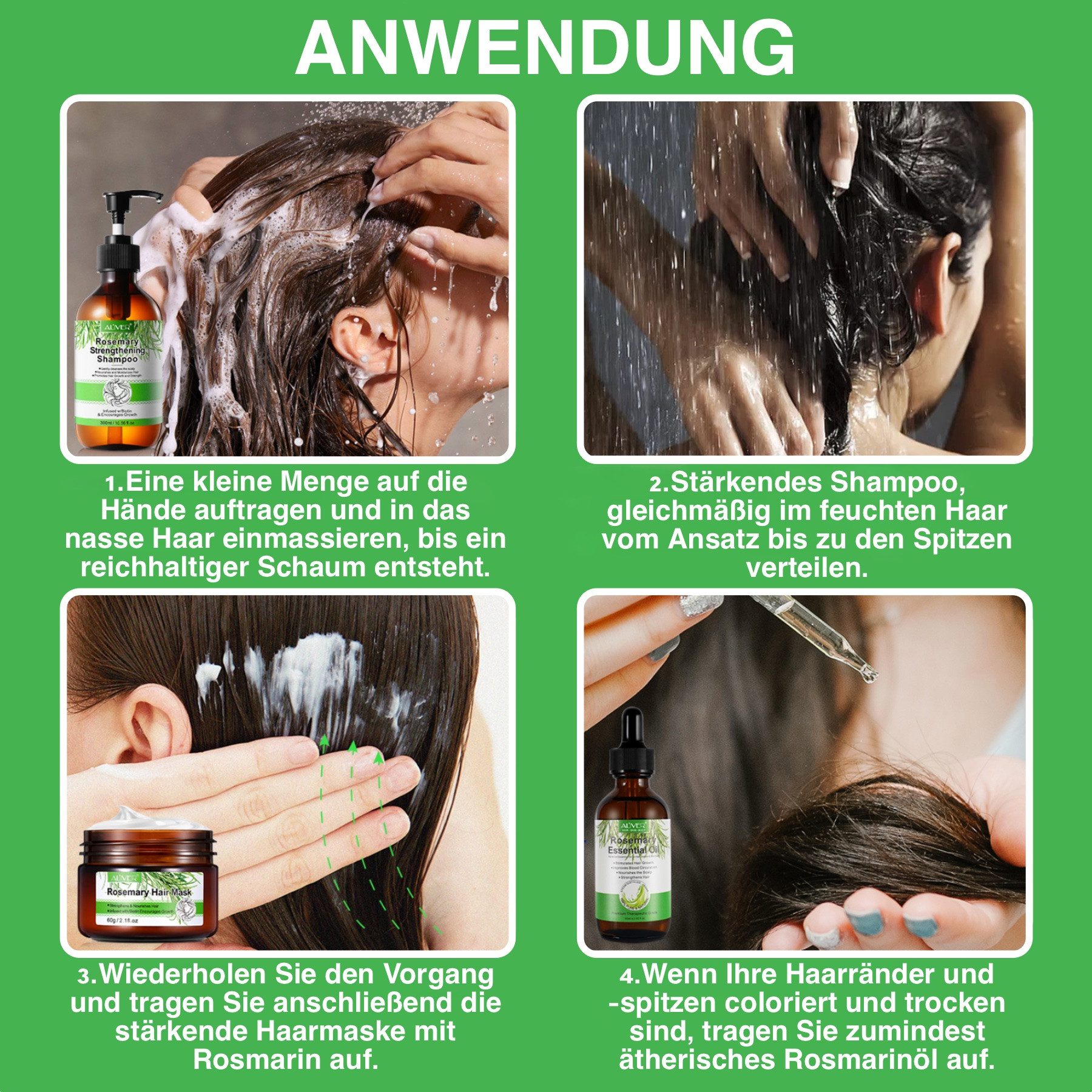 ALIVER Haarpflege-Set Rosmarin Set Shampoo Conditioner Haarmaske Haaröl Haarwachstum Vegan