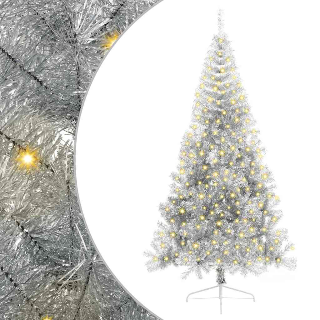 vidaXL Künstlicher Weihnachtsbaum Künstlicher vorbeleuchteter Weihnachtsbaum Silber 240 cm PET