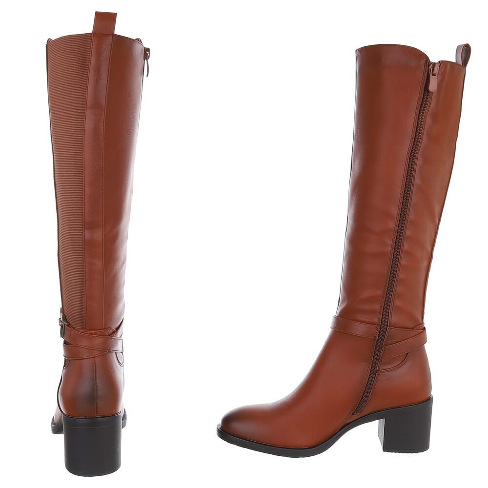 Ital-Design Kniehohe Stiefel mit Blockabsatz für Damen - Elegant & Komfortabel Stiefel (90110090) Blockabsatz Stiefel in Camel