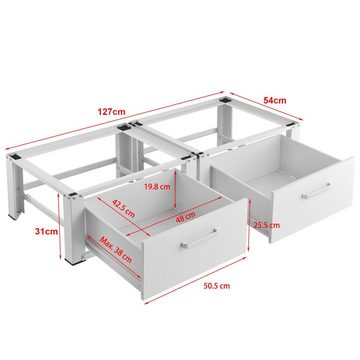 en.casa Waschmaschinenunterschrank »Heyen« Doppeluntergestell mit 2 Schubladen 127x54x31cm Weiß