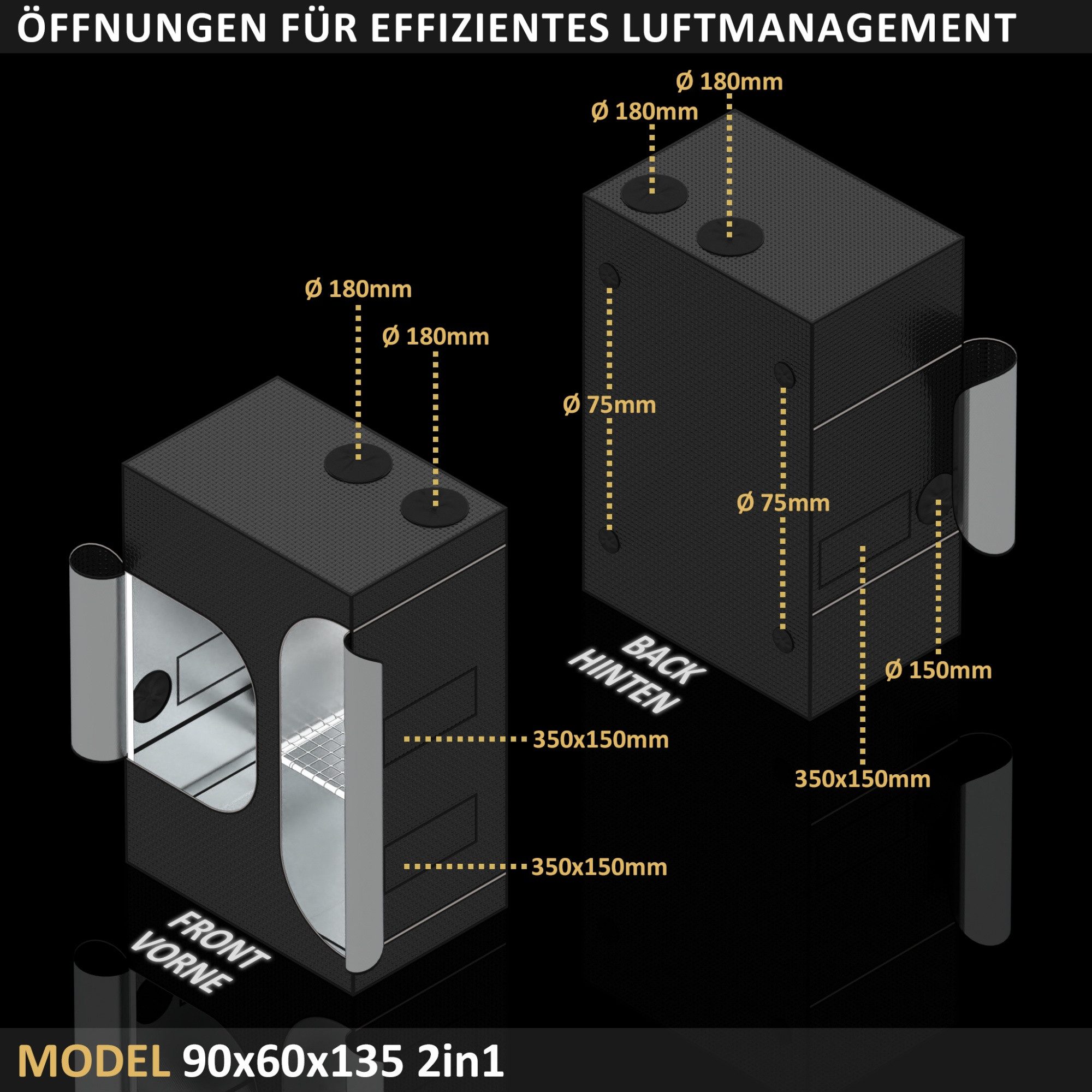THE HOOKAH Gewächshaus 2-in-1 90x60x135...