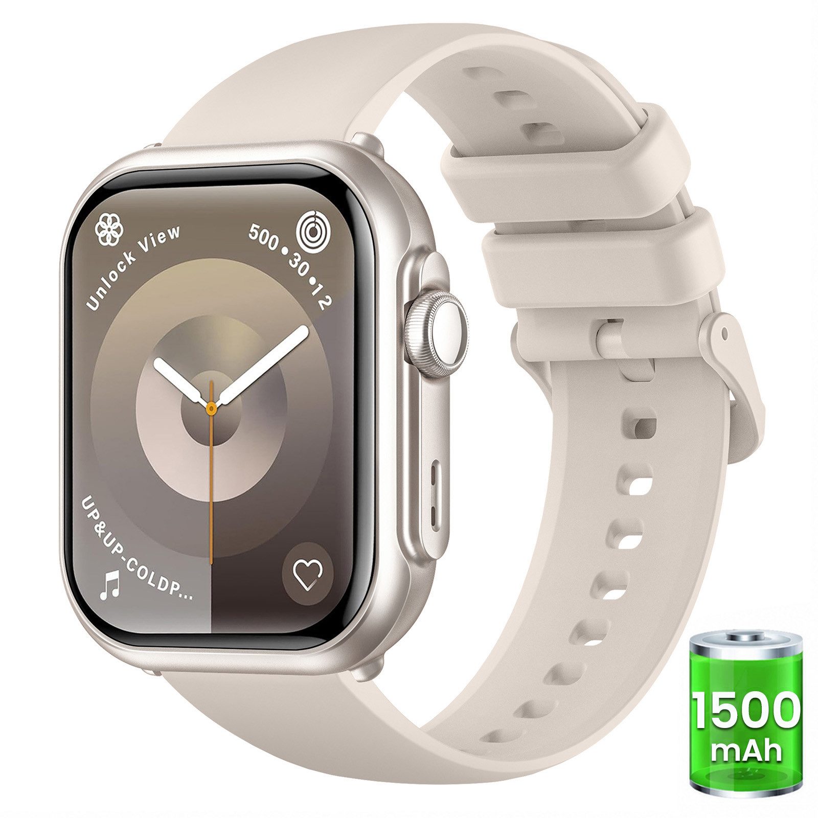FOSMET 2026 1500mAh Akku Smartwatch Herren Damen 1.83 " AMOLED Display Smartwatch (4.65 cm), Herzfrequenz-/Blutdruck-/SpO2-/Schlafüberwachung für Android und iOS