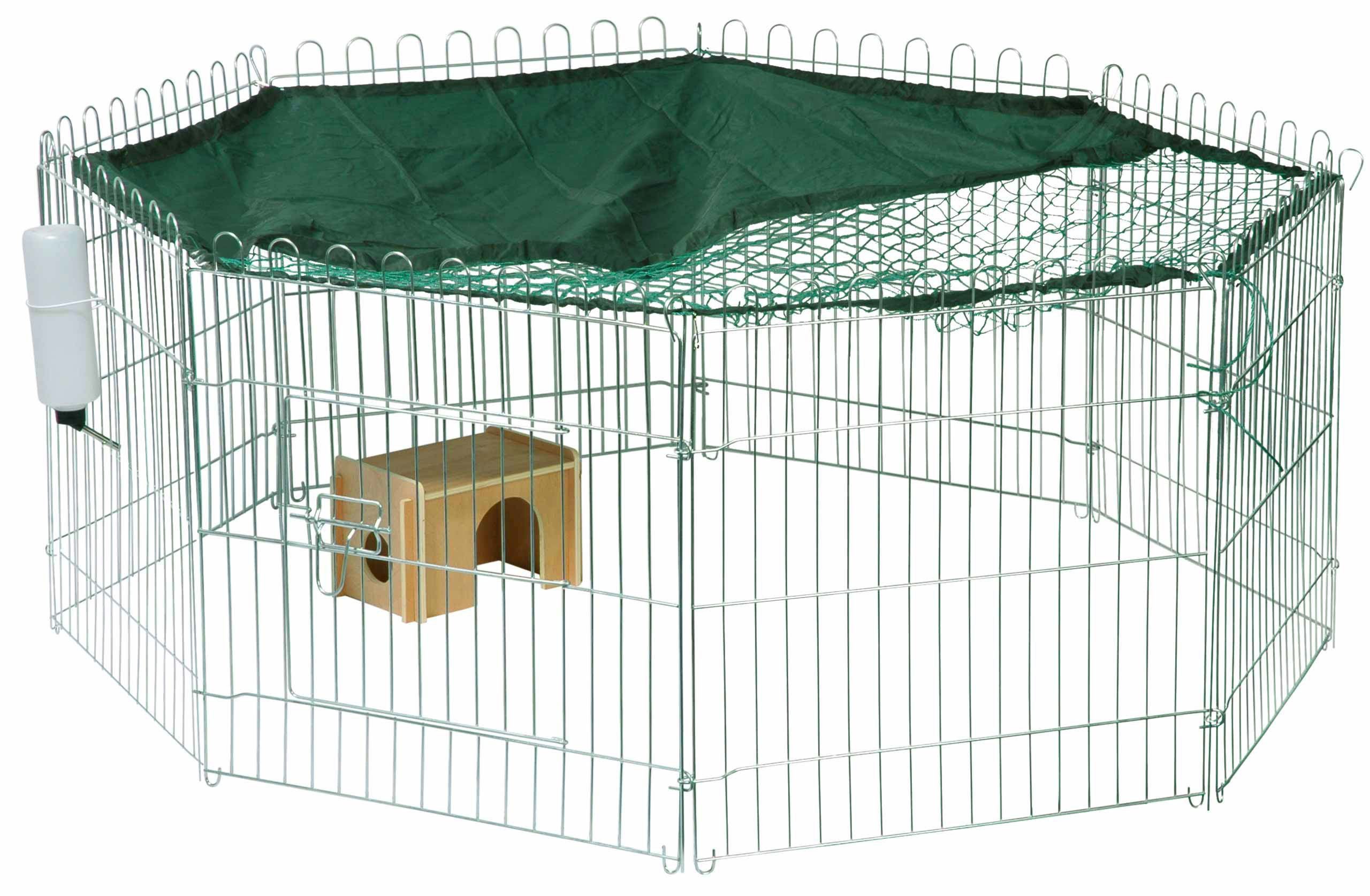 dobar Kleintierstall XL Kaninchengehege mit Tür, Nylon-Netz, Haus, Flasche
