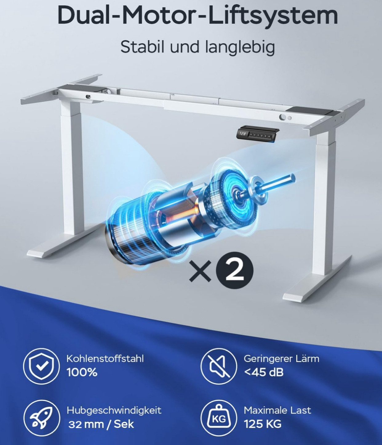 Super Solu Schreibtisch Elektrisch Höhenverstellbares Tischgestell Dual-Mot günstig online kaufen