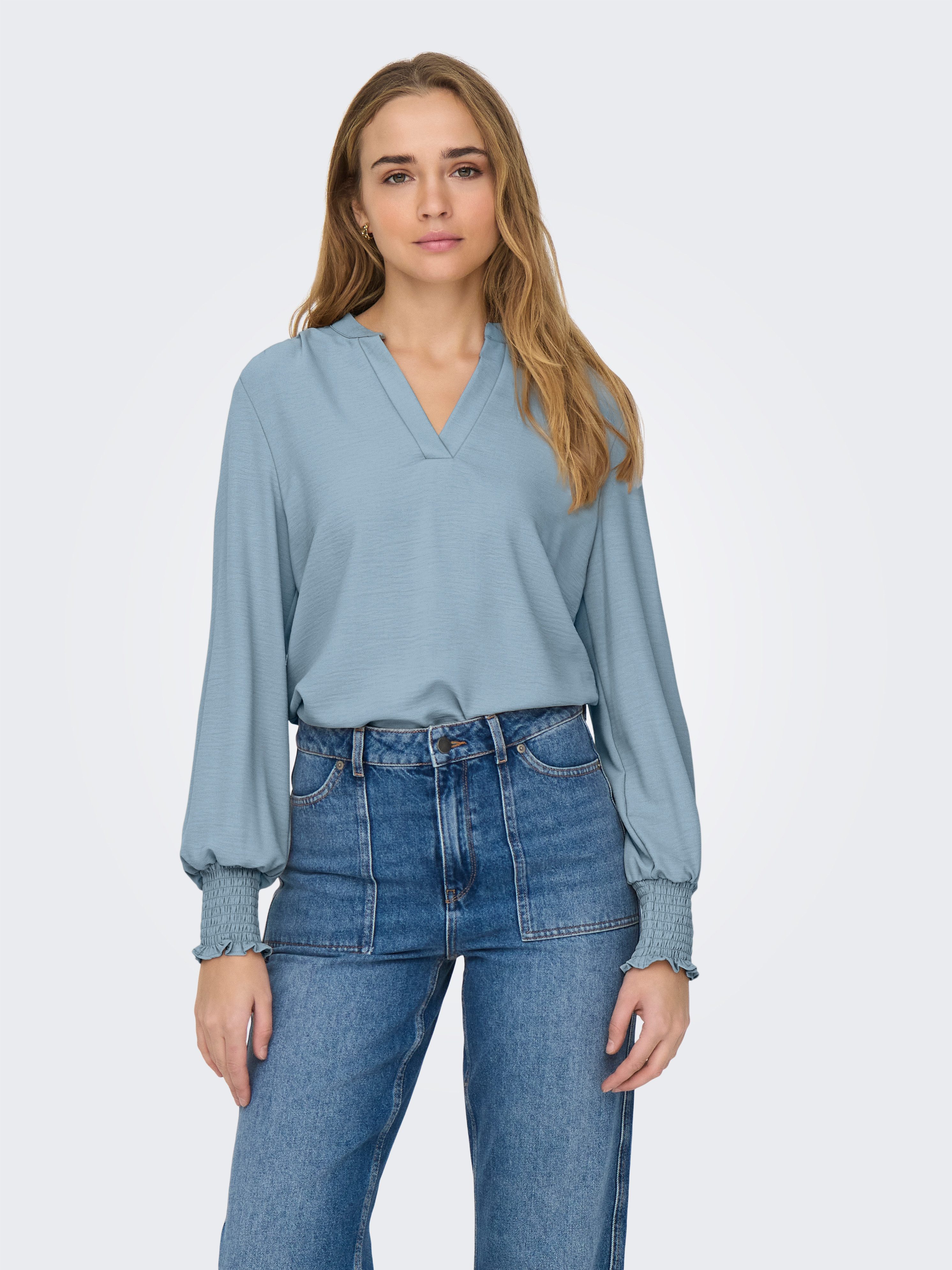 ONLY Blusenshirt ONLMETTE V-NECK LS SMOCK TOP NOOS WVN günstig online kaufen