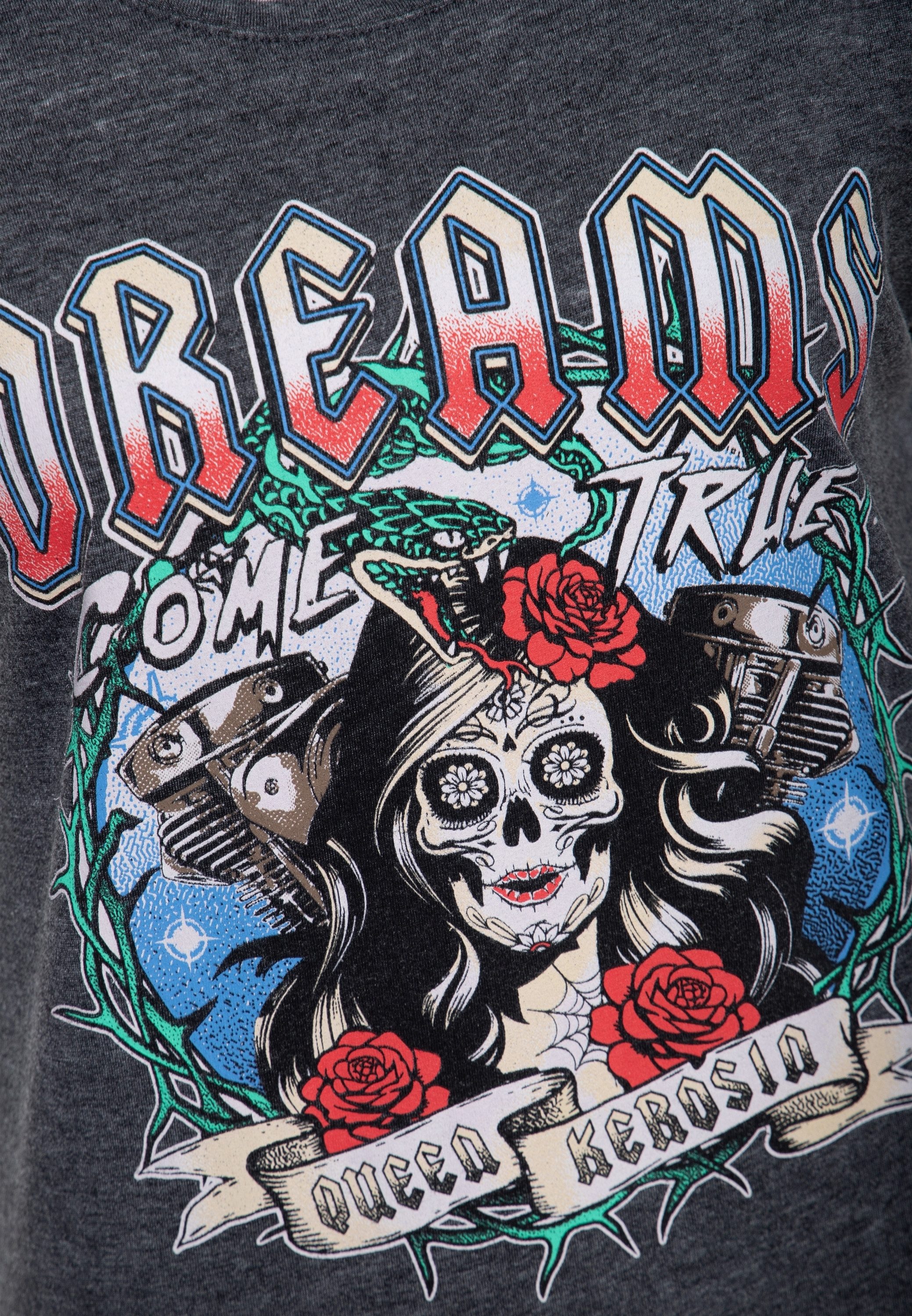 QueenKerosin Print-Shirt Dreams Come True mit Calavera-Illustration – Bild 4 von 4