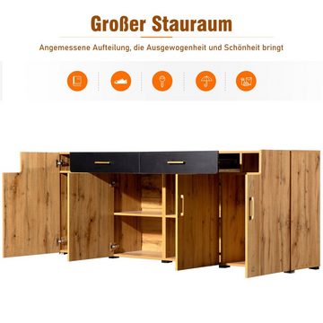 REDOM Sideboard Highboard (Aufbewahrungsschrank), 2 Schubkästen, Kommode mit 4 Türen