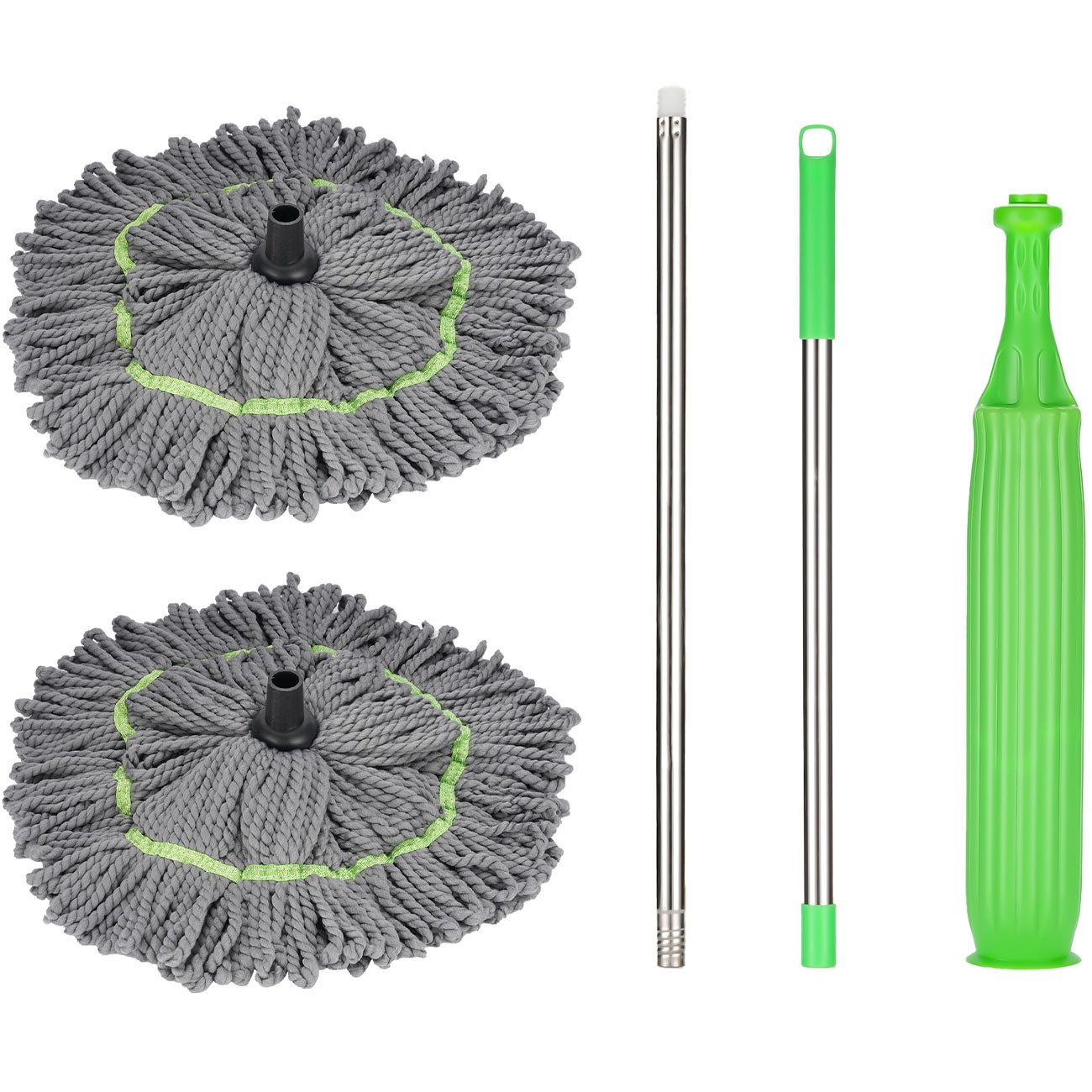 shop'n smile ideoon Wischmopp Wischmopp mit Auswringfunktion 360°-drehbarer Mikrofaser-Wischer Ø55cm, 2 Wischköpfe: nass & trocken/3-teiliger Stiel-180 cm
