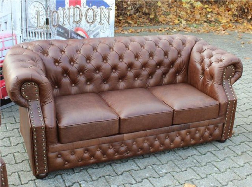 Sofa in Echtleder Sofa Oxford Sofagarnitur 3+2+1 Couch, JVmoebel Vintage Made Chesterfield Europe