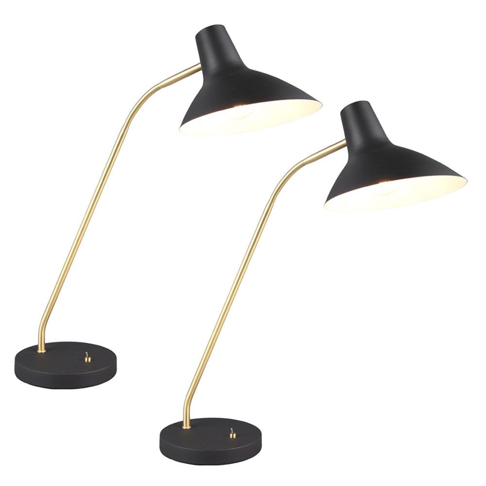 TRIO Leuchten Schreibtischlampe, Leuchtmittel nicht inklusive, Tischlampe Tischleuchte Flexo schwarz gold H 54 cm 2er Set