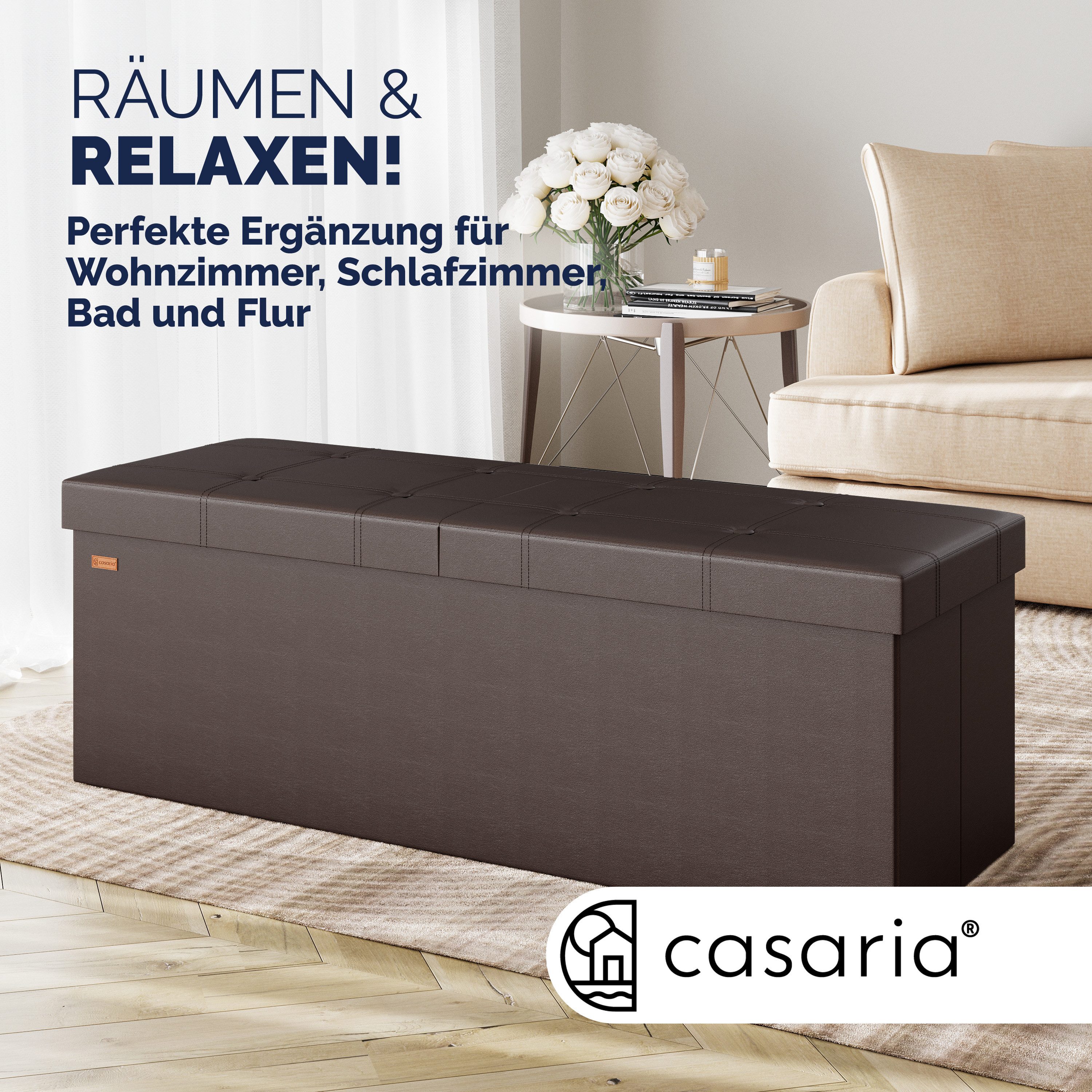 Casaria Sitzbank (1-St), Deckel Klappbar Gepolstert Faltbar Kunstleder 130L Flur Schlafzimmer