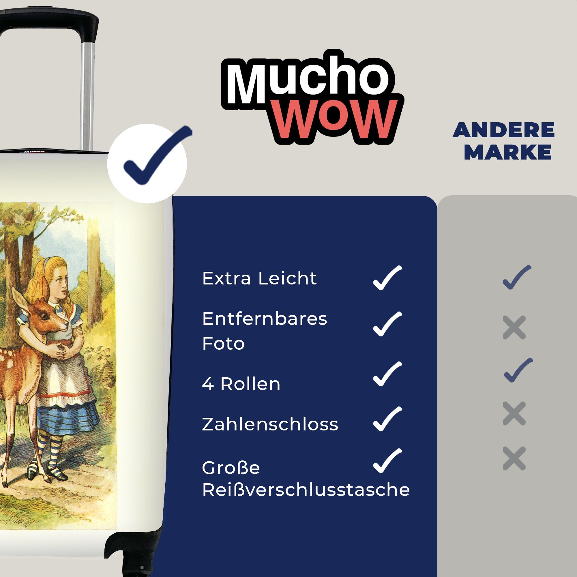 den Handgepäck Reisetasche Trolley, Handgepäckkoffer mit MuchoWow Vintage-Illustration mit Hirschen, für Reisekoffer rollen, Alice 4 Ferien, Rollen,
