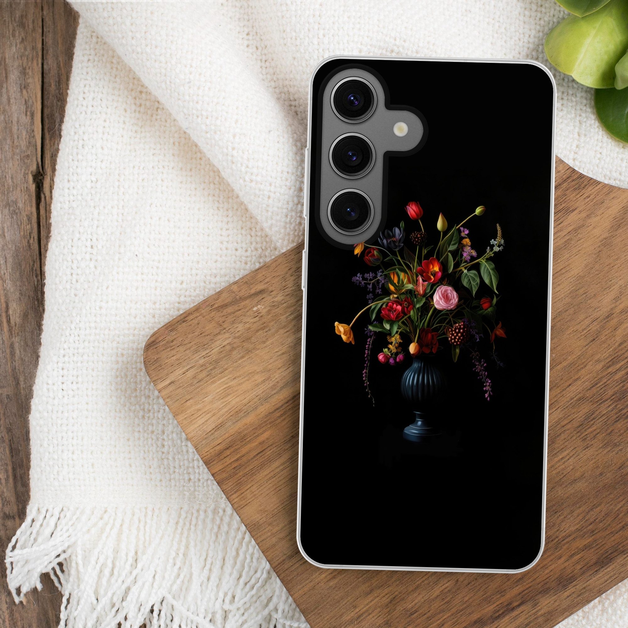 MuchoWow Handyhülle für Samsung Galaxy S24 Blumen - Beeren - Klassisch, Phone Case, Silikon, Schutzhülle Dünn