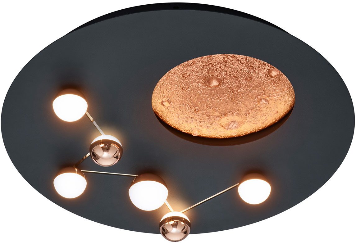TRIO Leuchten LED Deckenleuchte ZODIAC, Deckenlampe Mond Sterne, indirektes Licht, dimmbar CCT LED 42W, Dimmfunktion, LED fest integriert, warmweiß - kaltweiß, LED Deckenlampe Schlafzimmer Ø 50cm, Lichtfarbe einstellbar, Mondoptik