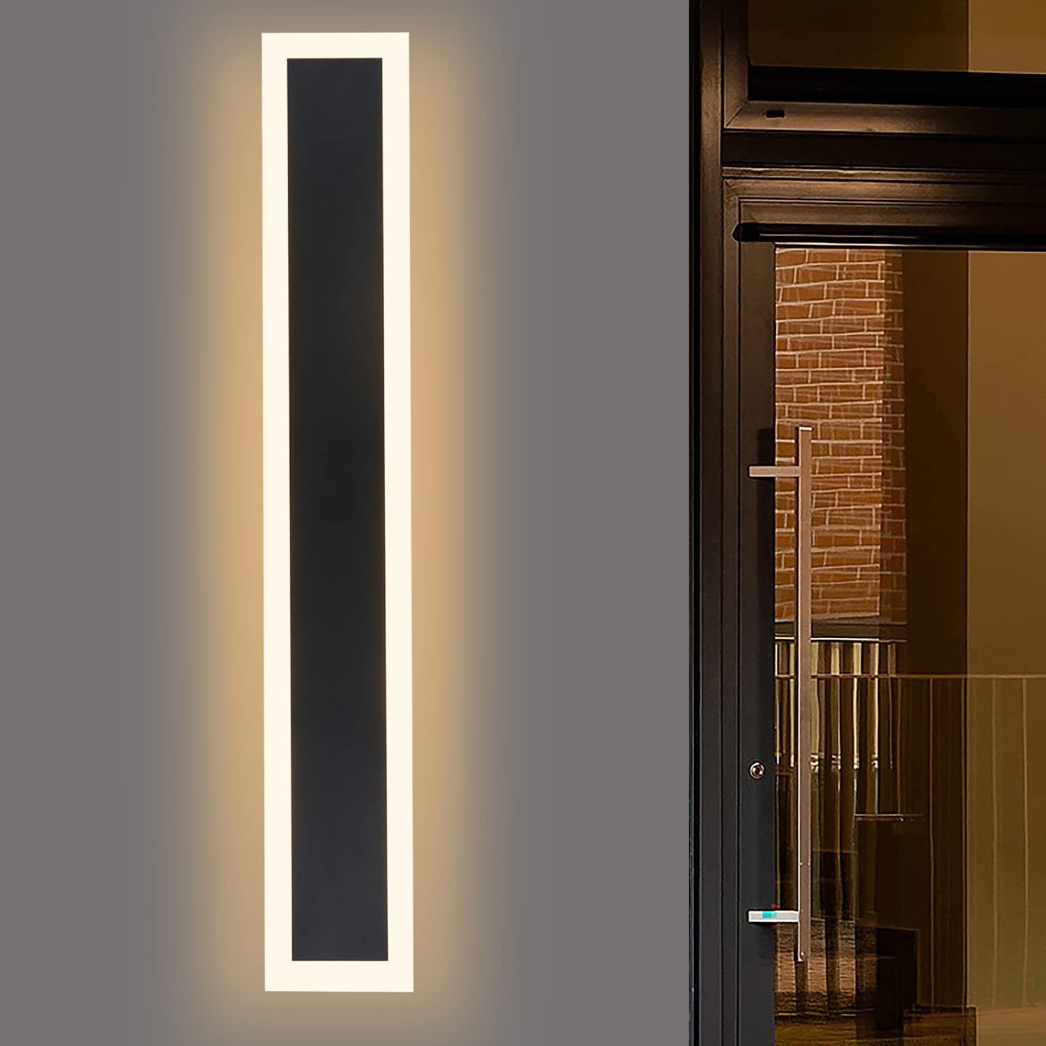 ZMH LED Außen-Wandleuchte schwarz Wasserdicht Wandbeleuchtung Modern Außen, LED fest integriert, Warmweiß, 3000K, 50CM, 10W, Rechteckig Schwarz Rechteck