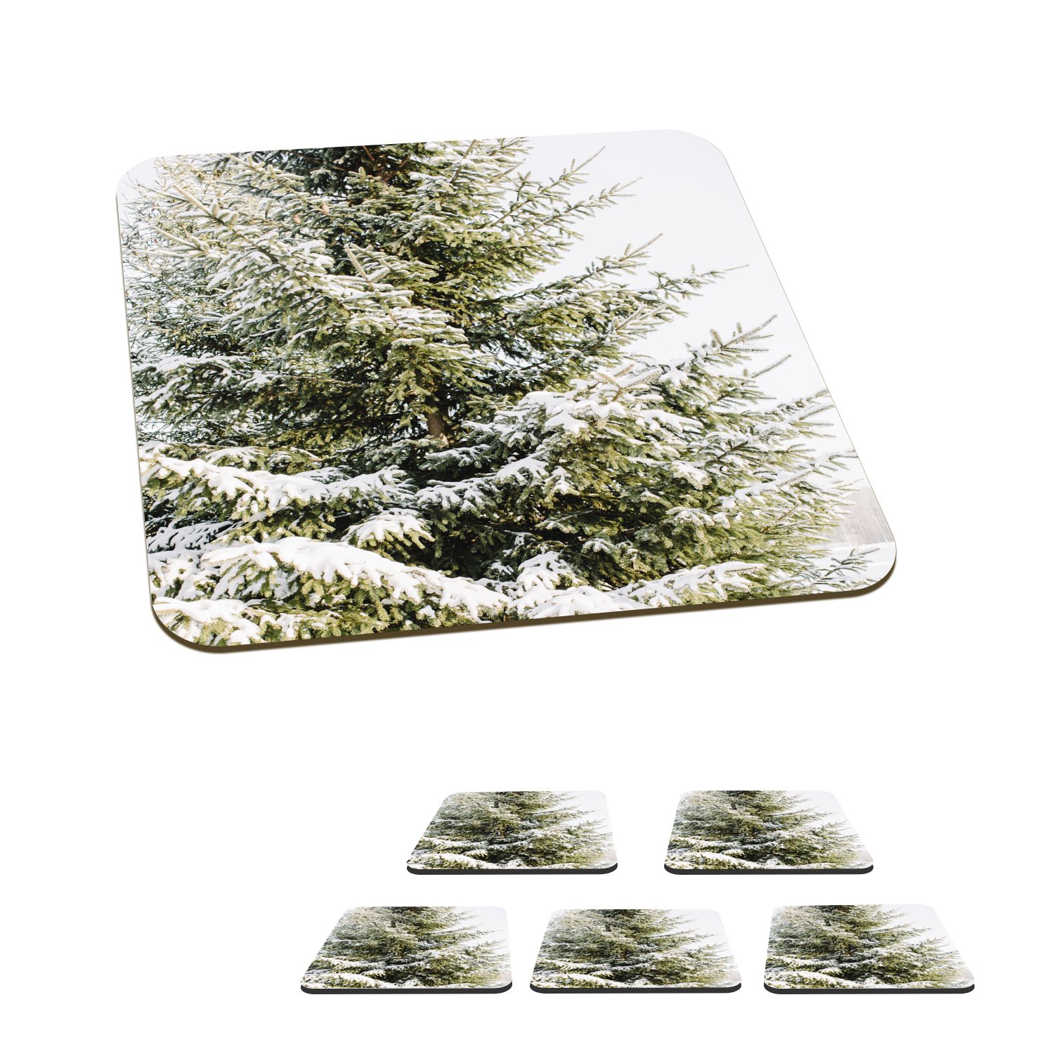 Tischuntersetzer, Glasuntersetzer, MuchoWow Baum Korkuntersetzer, Schnee, Winter Zubehör - Glasuntersetzer Gläser, 6-tlg., - Untersetzer, Tasse für