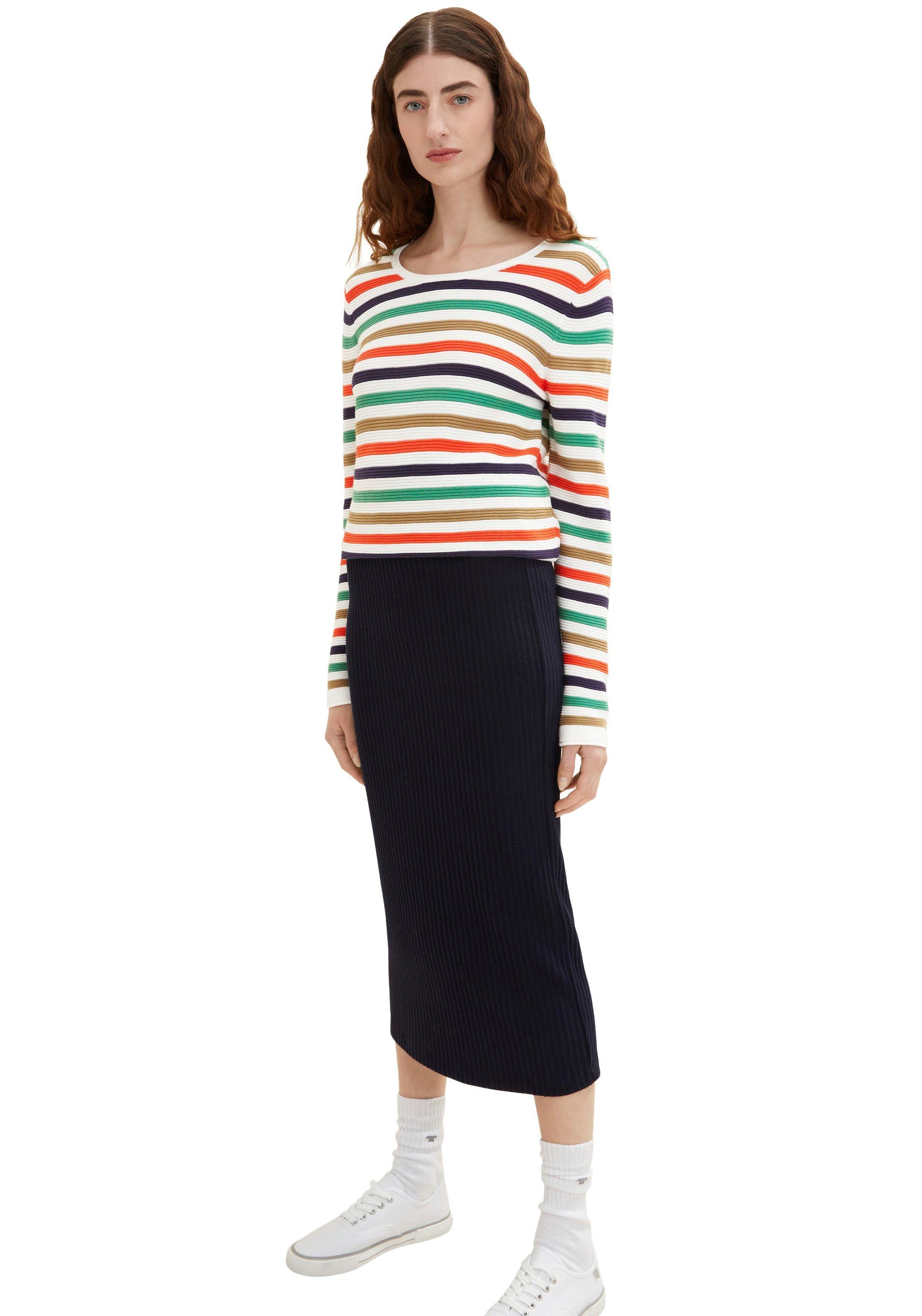 in Streifen stripe TAILOR multicolor Strickpullover TOM navy green Stuktur