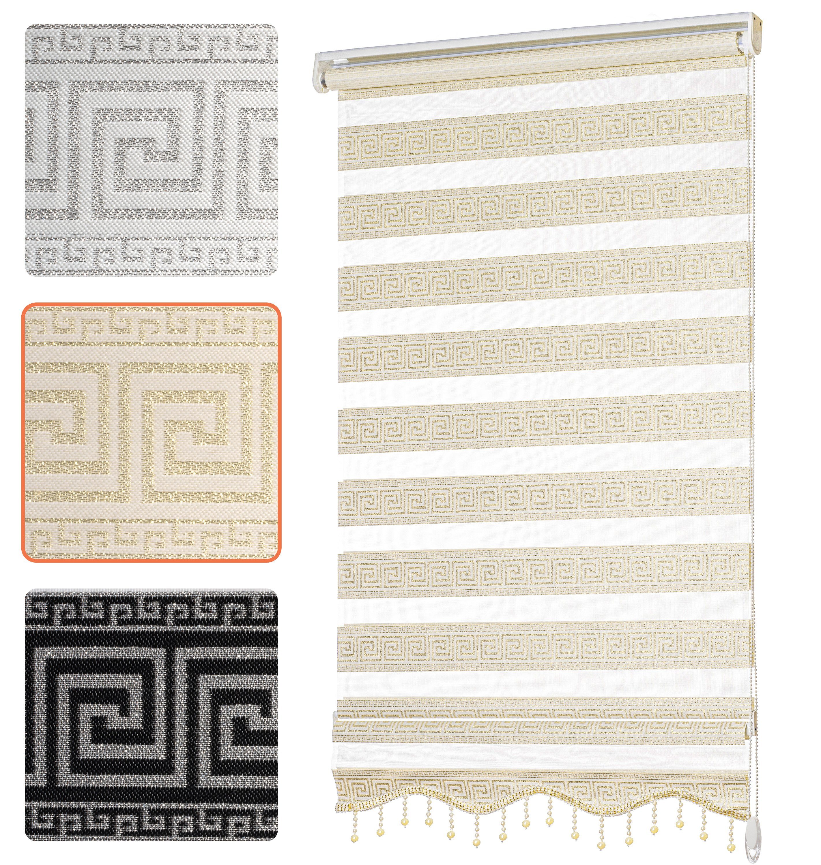 Doppelrollo mit Perlen, Mäander Ornamente Design, Bailena, Lichtschutz, ohn günstig online kaufen