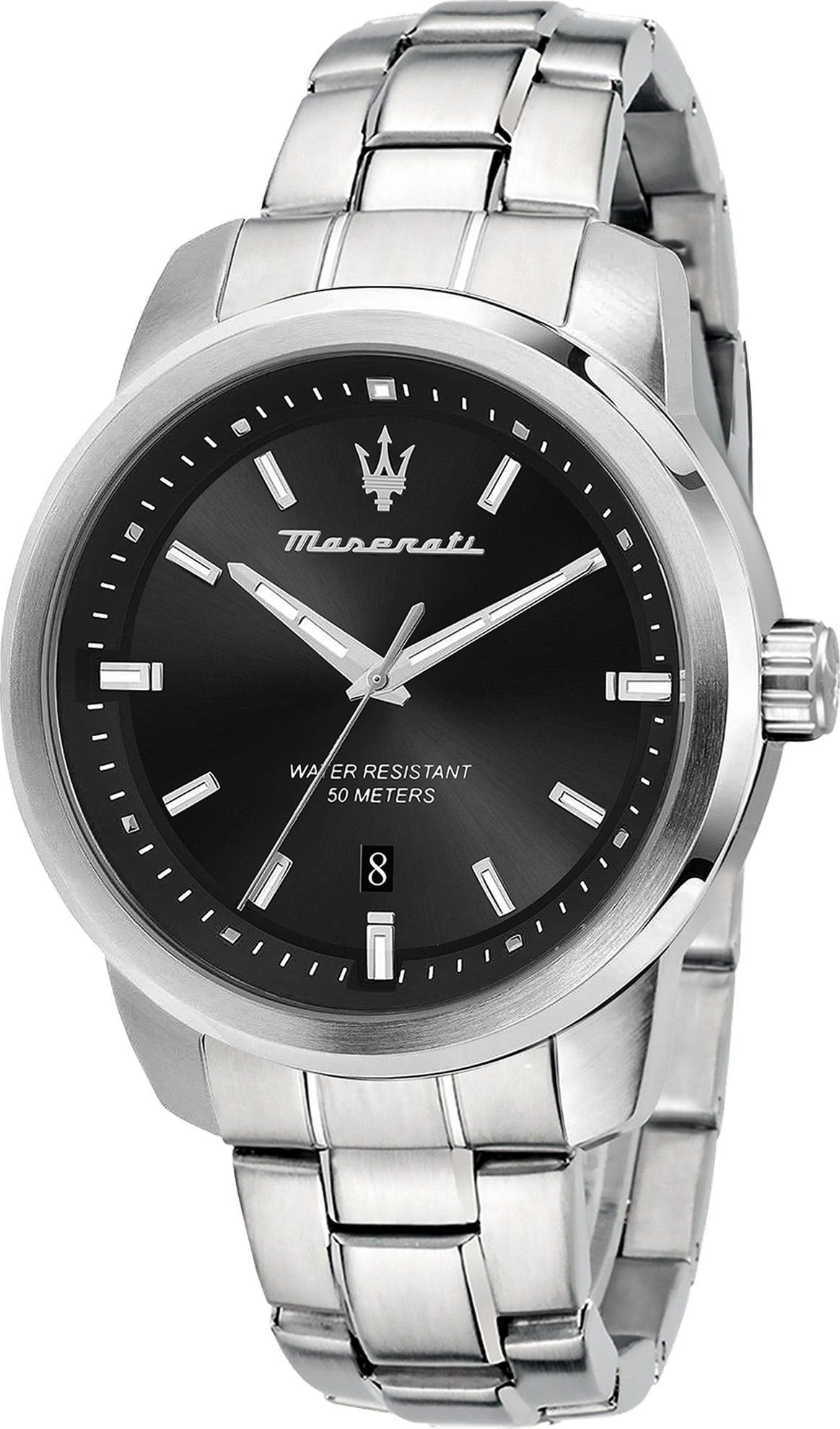 MASERATI Quarzuhr Maserati Herrenuhr SUCCESSO, (Analoguhr), Herrenuhr rund, groß (ca. 44mm) Edelstahlarmband, Made-In Italy