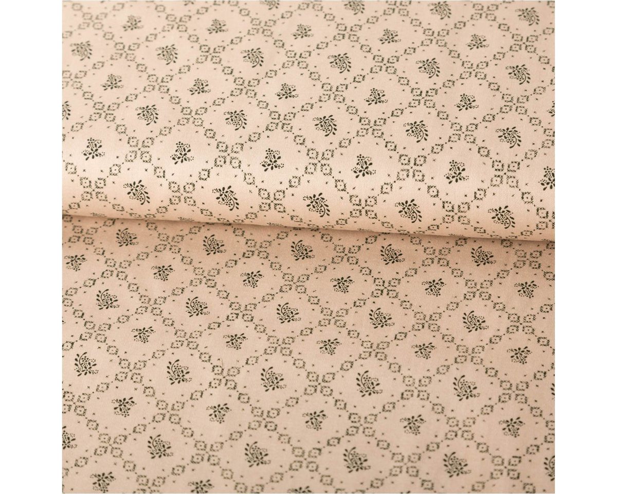 Thumbnail - SCHÖNER LEBEN. Stoff Baumwollstoff Trachtenstoffe Satin-Touch Blumen Blätter beige 1,5m Br.