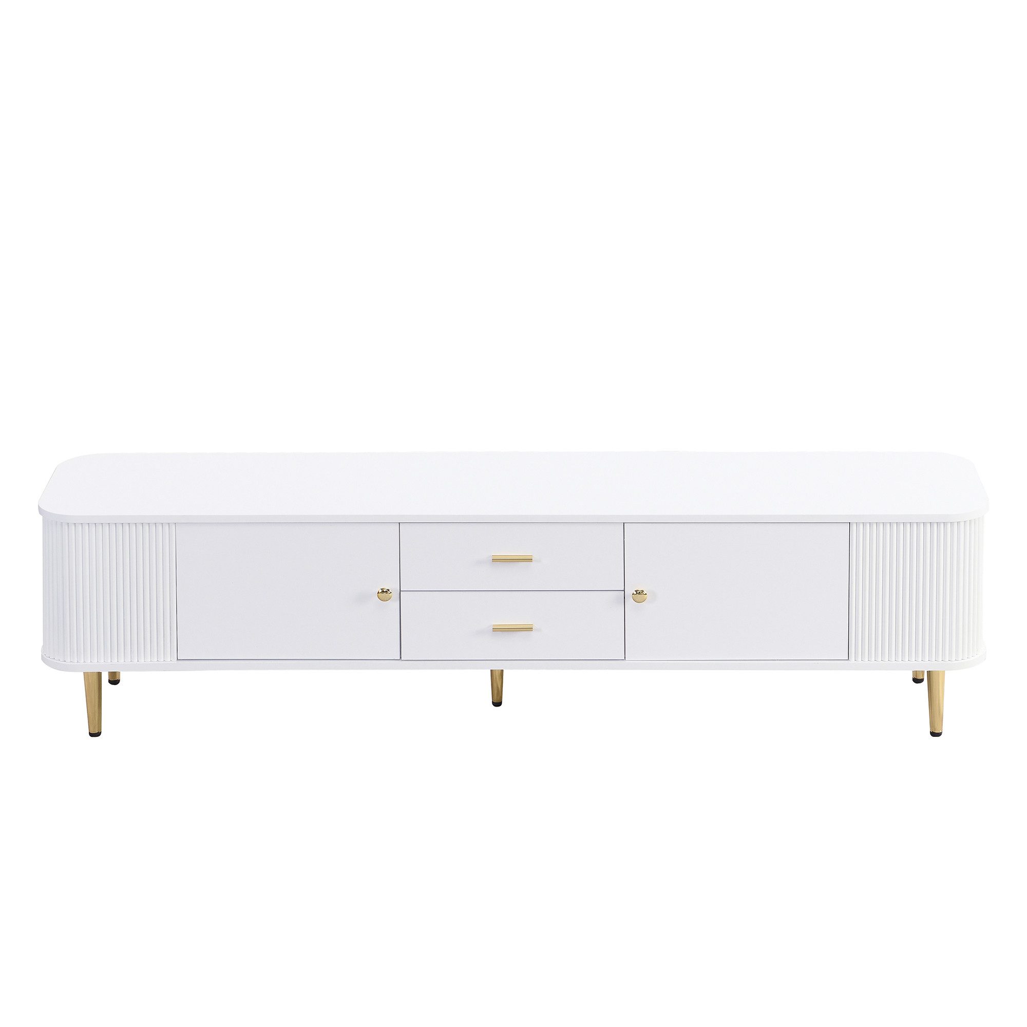 KLAM HOME Lowboard TV-Schrank mit Schubladen,Wohnzimmer-TV-Schrank mit gewellten Seiten, TV-Möbel mit goldenen Griffen und Beinen, geschwungenen Ecken