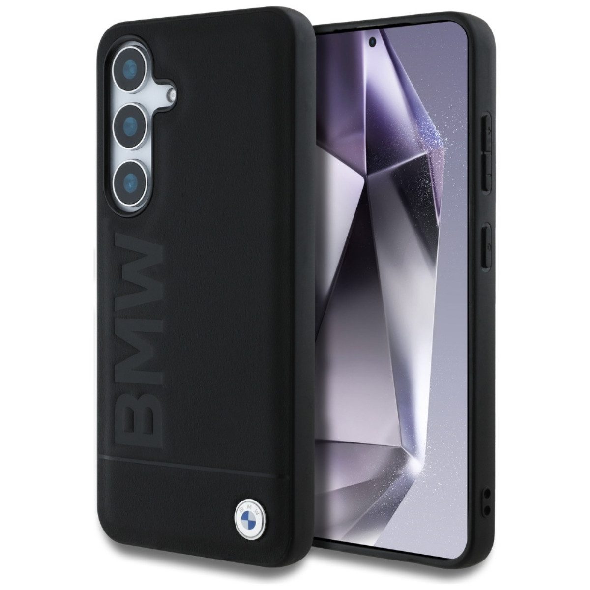 BMW Handyhülle Big Wordmark für Samsung S25 - Magnetfunktion Schwarz Elegant 6,2, BMW Lederhülle mit großem geprägtem BMW Schriftzug
