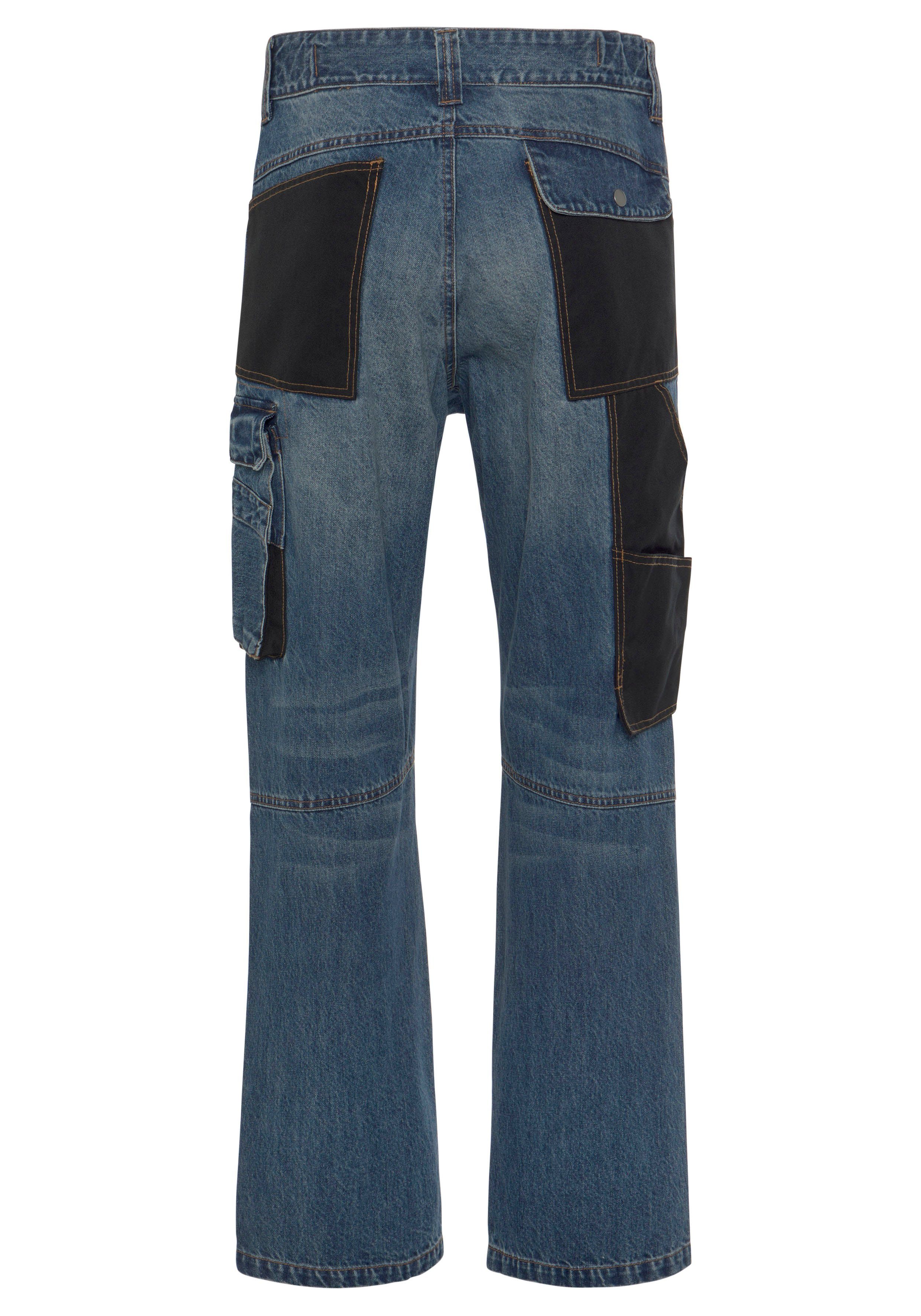 Northern Country Jeansstoff, (aus aus mit fit) Taschen, Cordura Arbeitshose dehnbarem Bund, comfort Jeans 9 Baumwolle, robuster Knieverstärkung praktischen 100% Multipocket