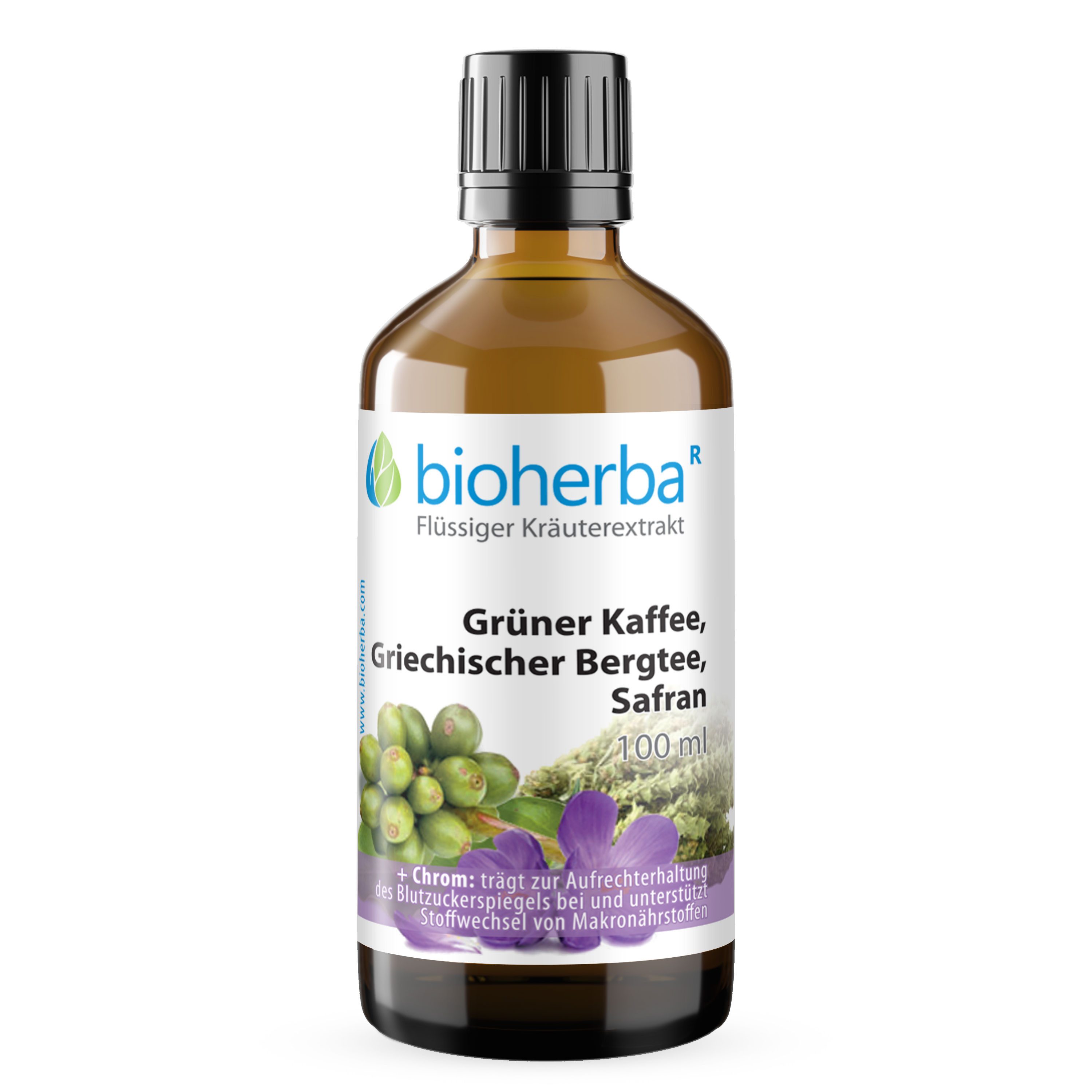 BIOHERBA R Bioherba Grüner Kaffee Bergtee Safran Tropfen Tinktur 100 ml Glasflasche, 1 er