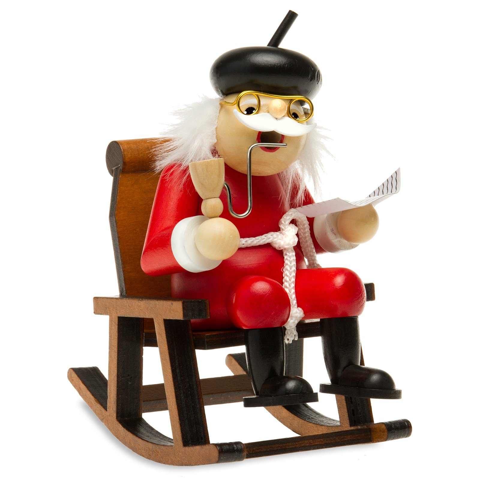 SIKORA Weihnachtsfigur SIKORA RM-F Räuchermännchen aus Holz Oma oder Opa im Schaukelstuhl F02 rot - Opa auf dem Schaukelstuhl