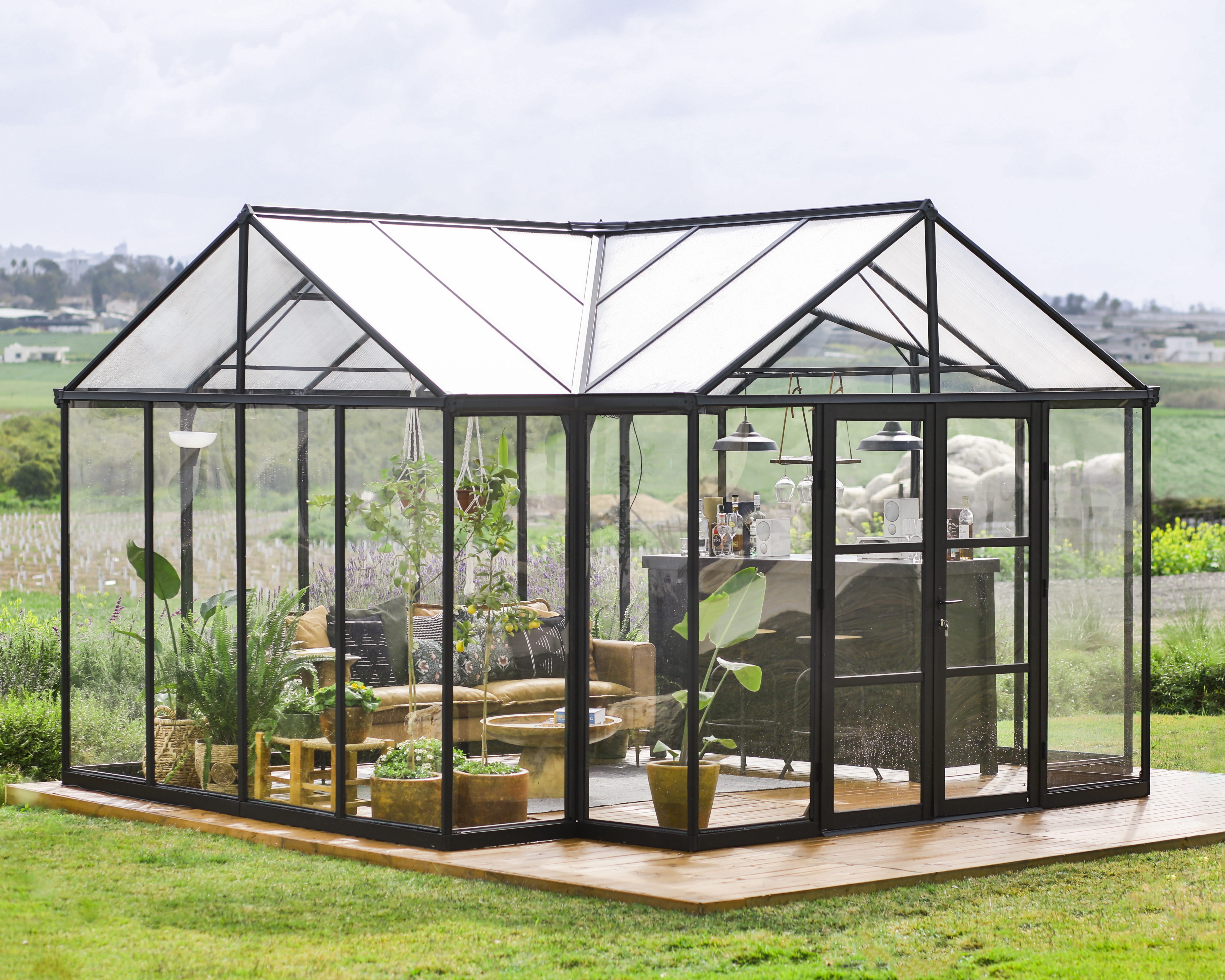 Palram - Canopia Gewächshaus Triomph, BxTxH: 303 x 380 x 190 cm, BxLxH: 58 x 180 x 190 cm, 2 mm Wandstärke, lebenslang widerstandsfähige Wandpaneele schwarz | Rabatt: 21%