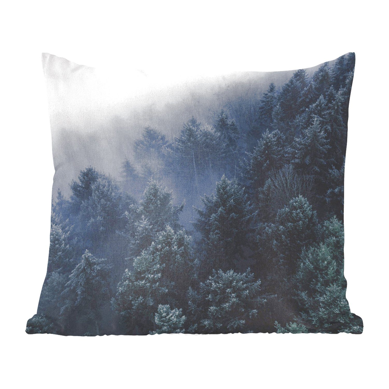 Schlafzimmer, Sofakissen Nebel - mit für Deko, Zierkissen Kiefer, Bäume Dekokissen Füllung MuchoWow - Wohzimmer,