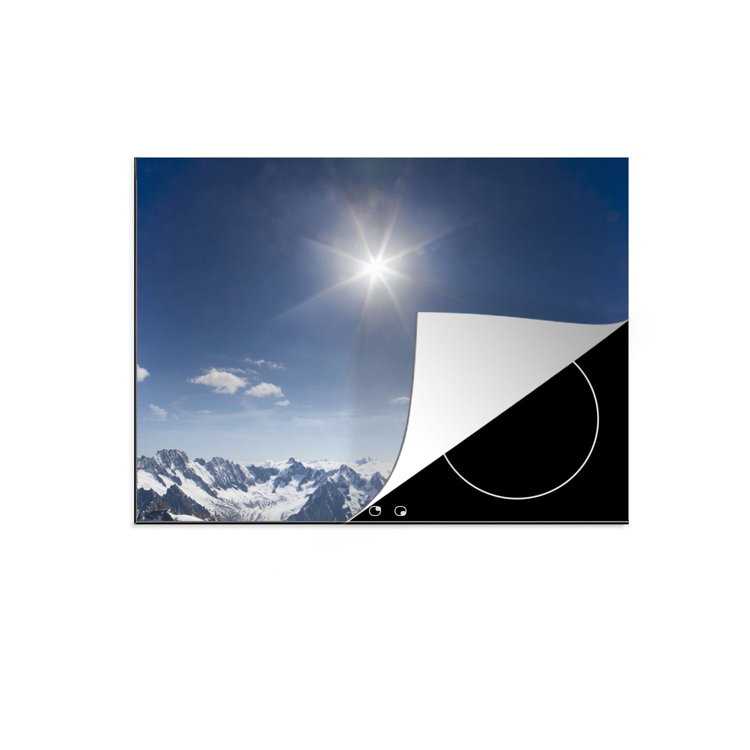 MuchoWow Herdblende-/Abdeckplatte Schöne helle Sonne über dem Mont Blanc, Vinyl, (1 tlg), 70x52 cm, Mobile Arbeitsfläche nutzbar, Ceranfeldabdeckung