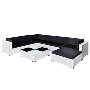 vidaXL Gartenlounge-Set 8-tlg. Garten-Lounge-Set mit Auflagen Poly Rattan Weiß, (8-tlg)