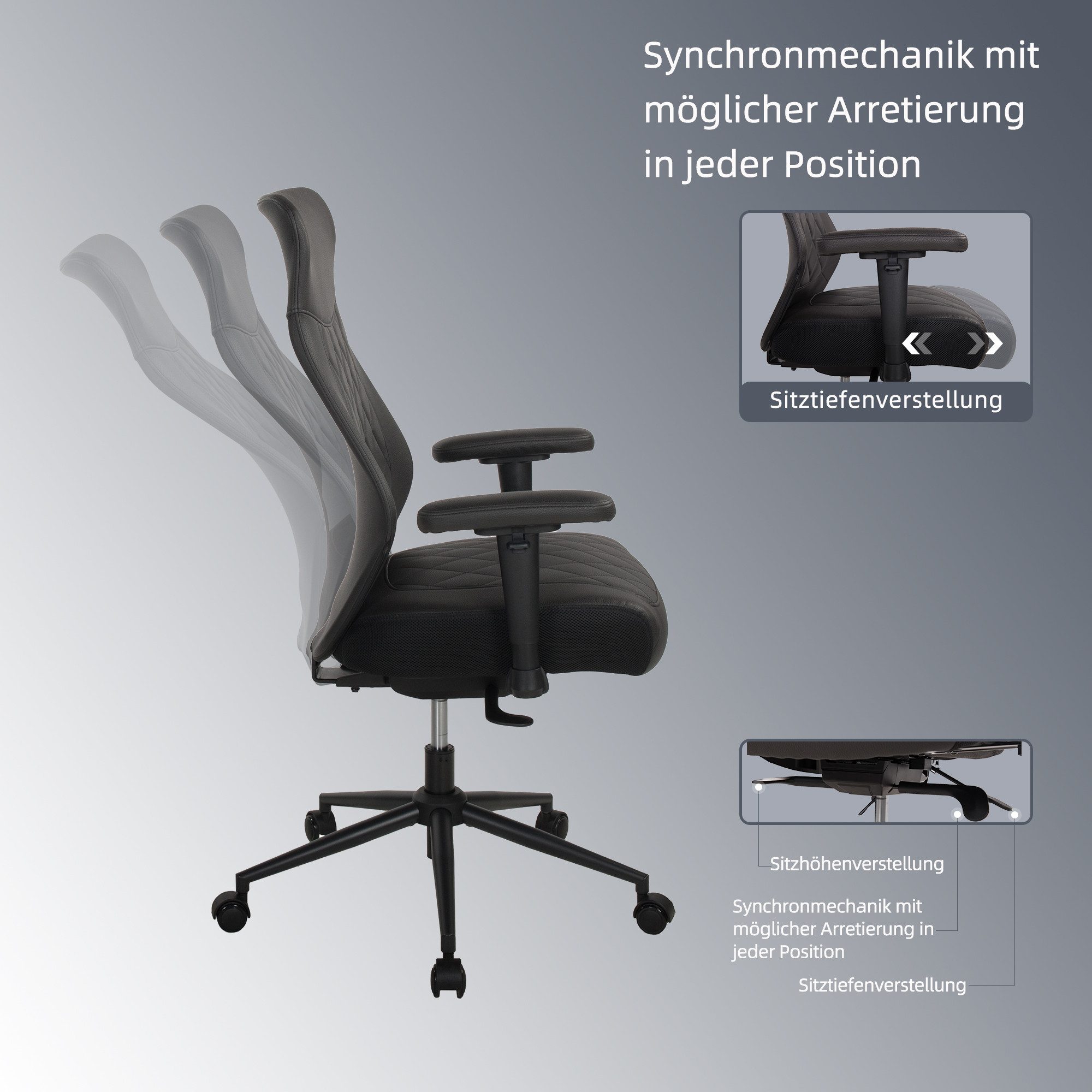Duo Collection Schreibtischstuhl TURSI (1 St), 2-D Armlehnen, Sitztiefen- und höhenverstellung, Lederlook-Mikrofaser
