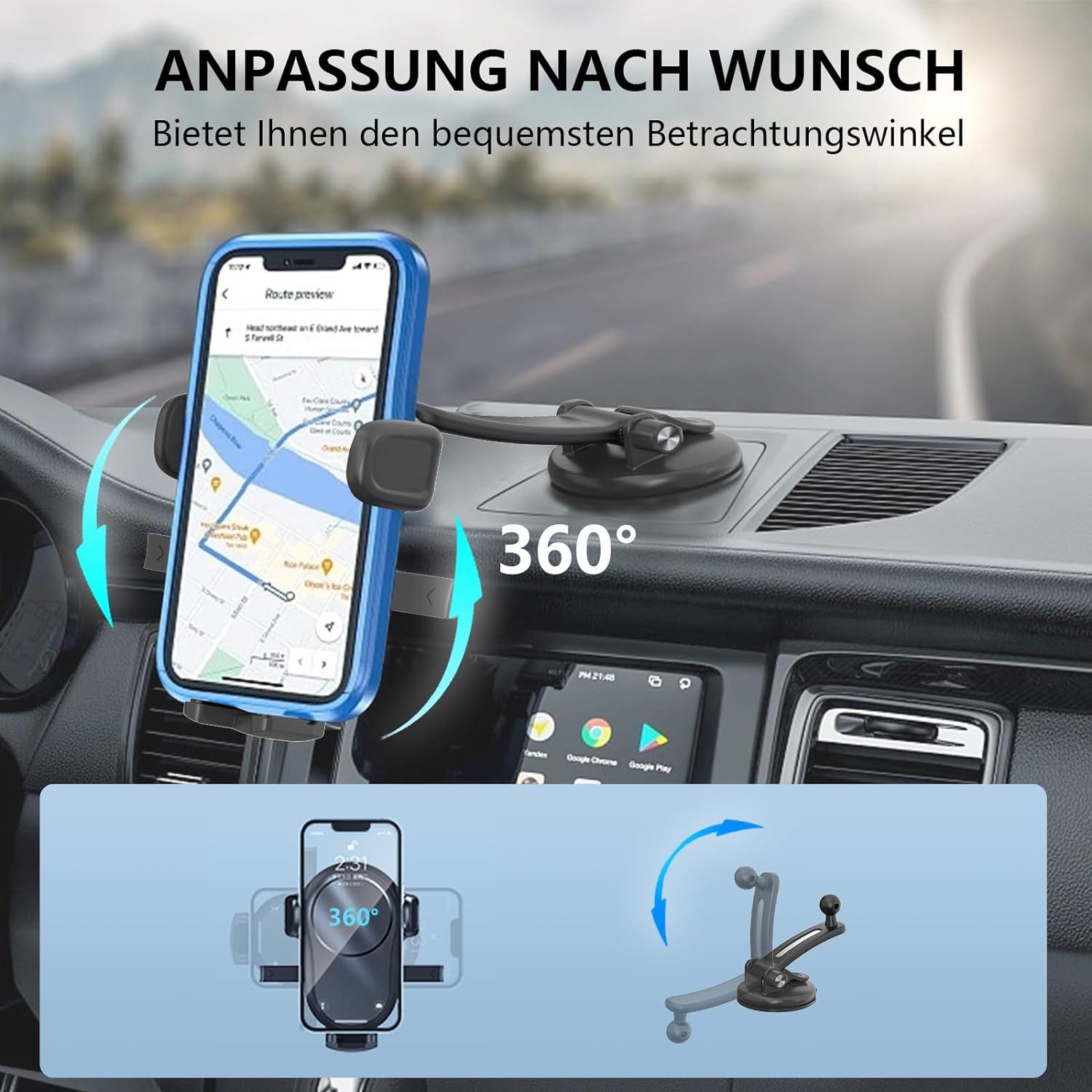 SURFOU Smartphone-Halterung Handyhalterung Auto Saugnapf 360°Drehbarer Handyhalter Auto, (Passend für Alle 4,7-6,7 Zoll Mobiltelefone)