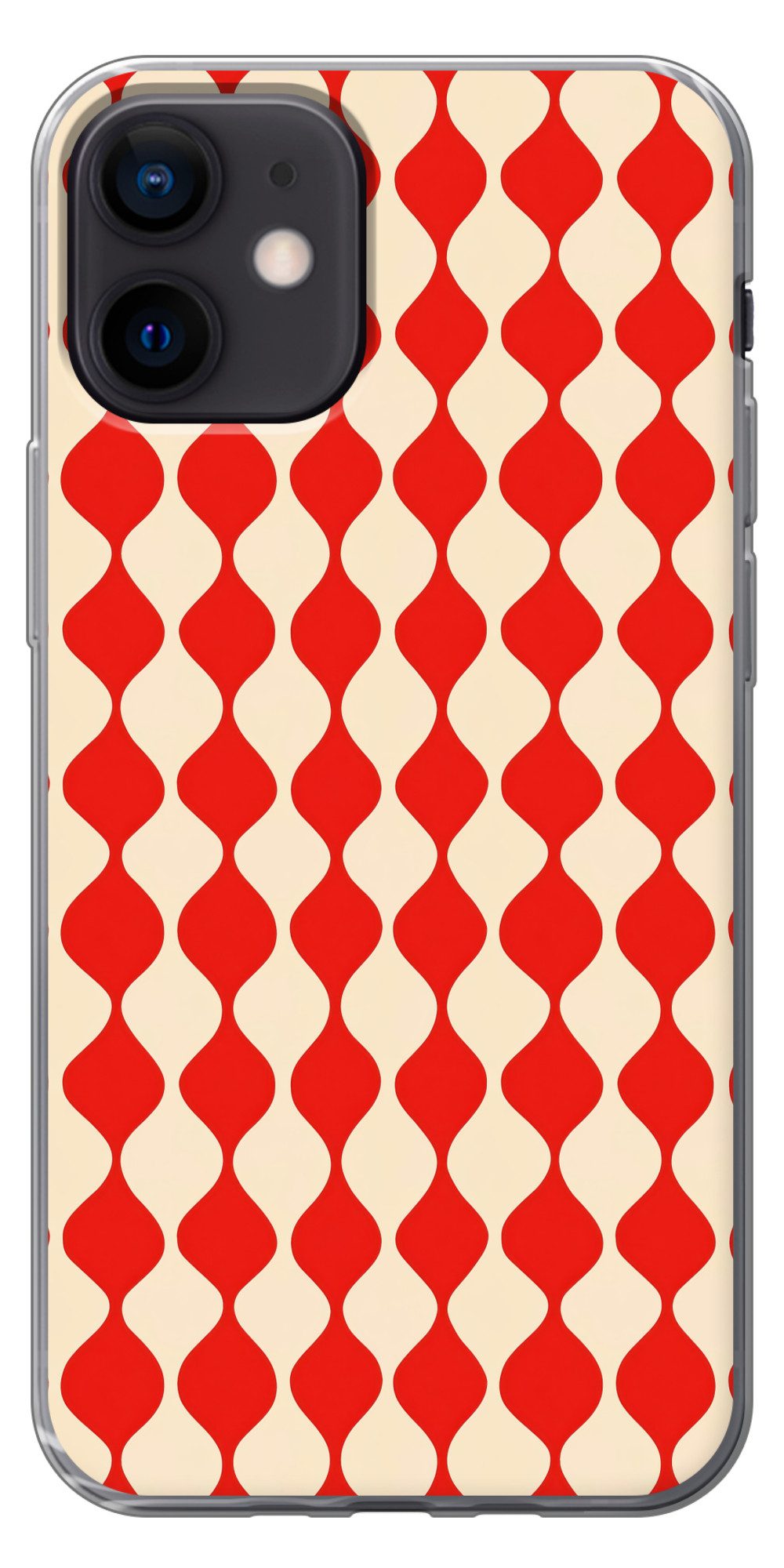 MuchoWow Handyhülle für Apple iPhone 12 Mini Wellenförmiges Muster - Retro - Rot - Beige, Smartphone-Bumper, Print, Handy Schutzhülle Dünn