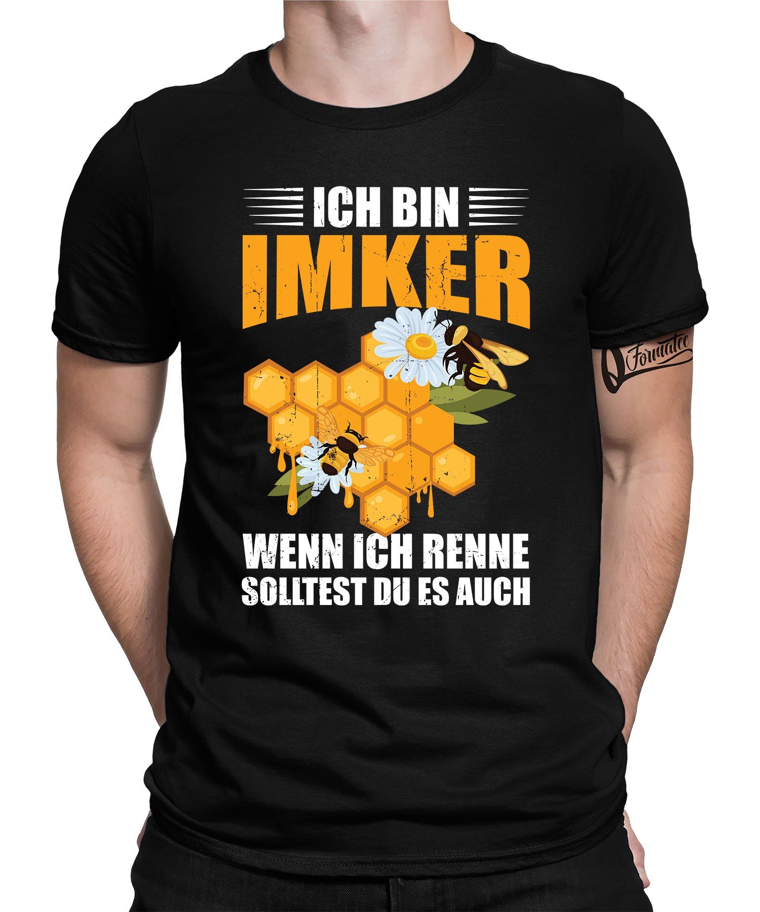Quattro Formatee Kurzarmshirt Ich bin Imker - Biene Imker Honig Nektar Herren T-Shirt (1-tlg) Schwarz