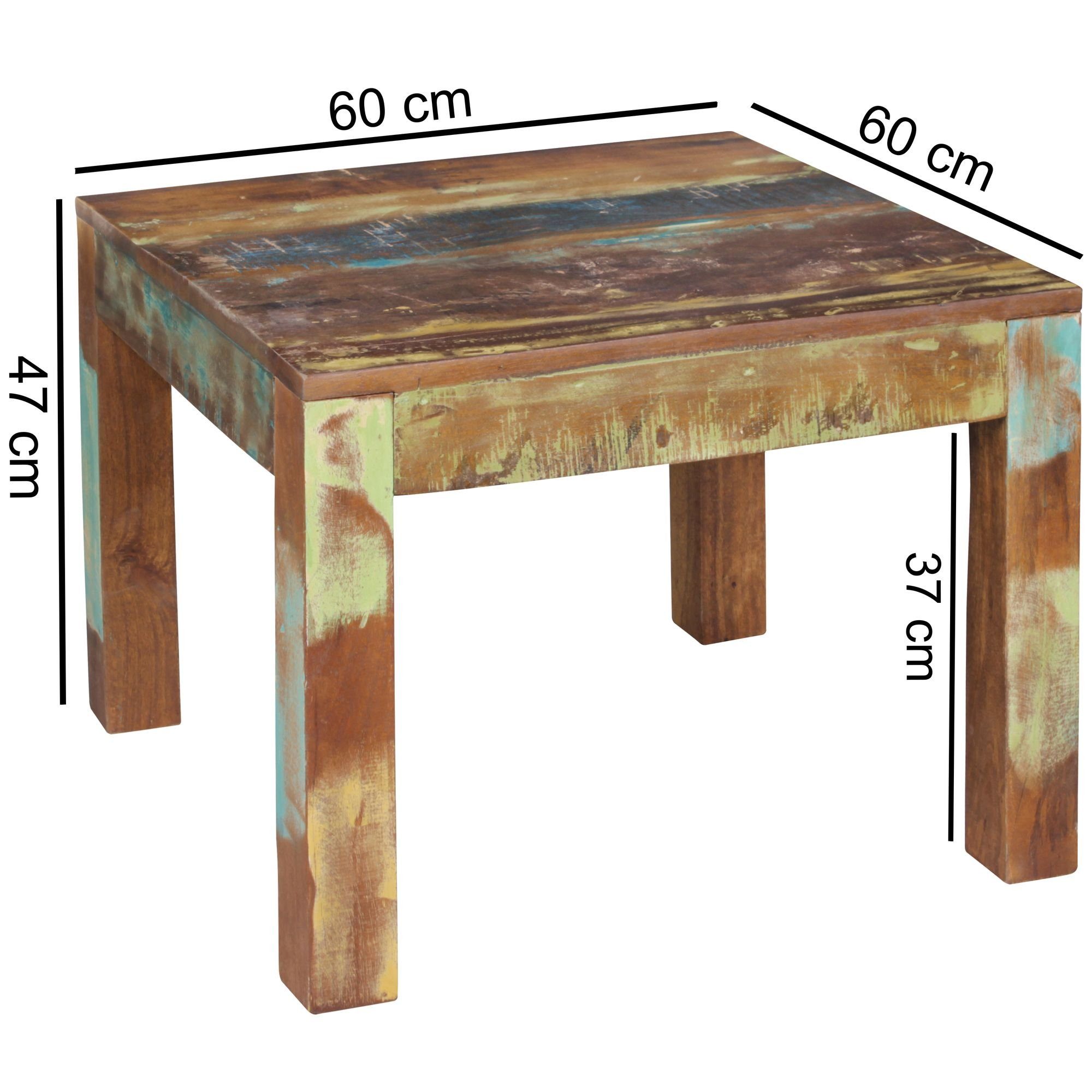Wohnling Couchtisch Chic Quadratisch Shabby Tisch), Wohnzimmertisch, Mango Sofatisch Kleiner (60x47x60 Massivholz cm WL5.068