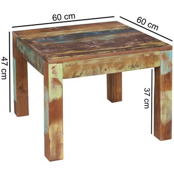 Wohnling Couchtisch WL5.068 (60x47x60 cm Mango Massivholz Shabby Chic Tisch), Kleiner Wohnzimmertisch, Sofatisch Quadratisch