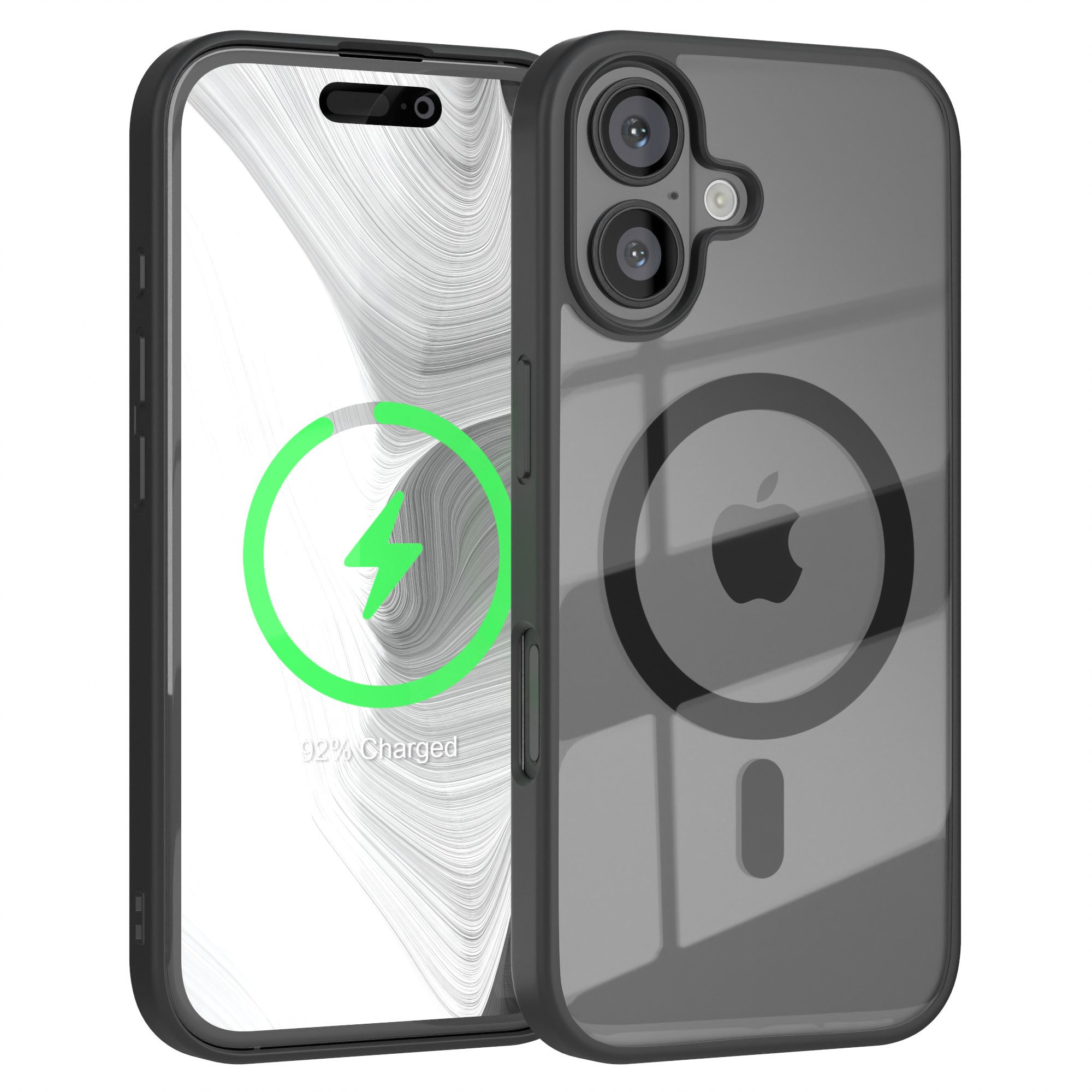 EAZY CASE Handyhülle Transparente Hülle mit MagSafe für iPhone 16 6,1 Zoll, Qi Charging kompatibel, Silicon Case, Slimcover Displayschutz, Schwarz