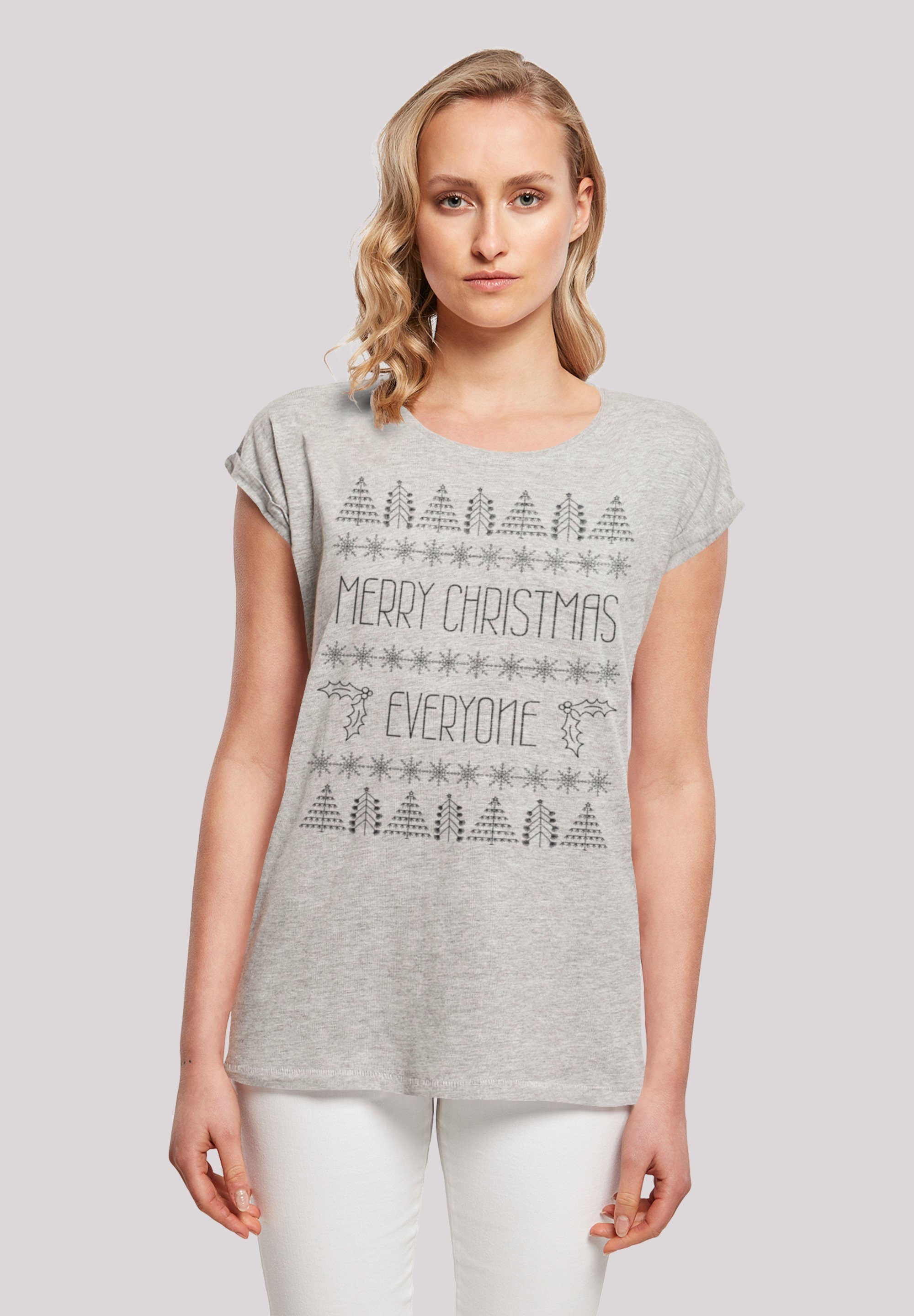 Christmas T-Shirt grey Print Weihnachten Merry F4NT4STIC Everyone heather