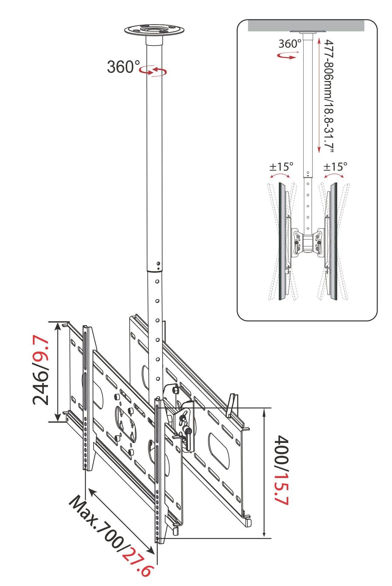 wall 1-teilig, Deckenhalter my für 63 HP3L Zoll, LCD (bis Packung, TV-Deckenhalterung, TV)